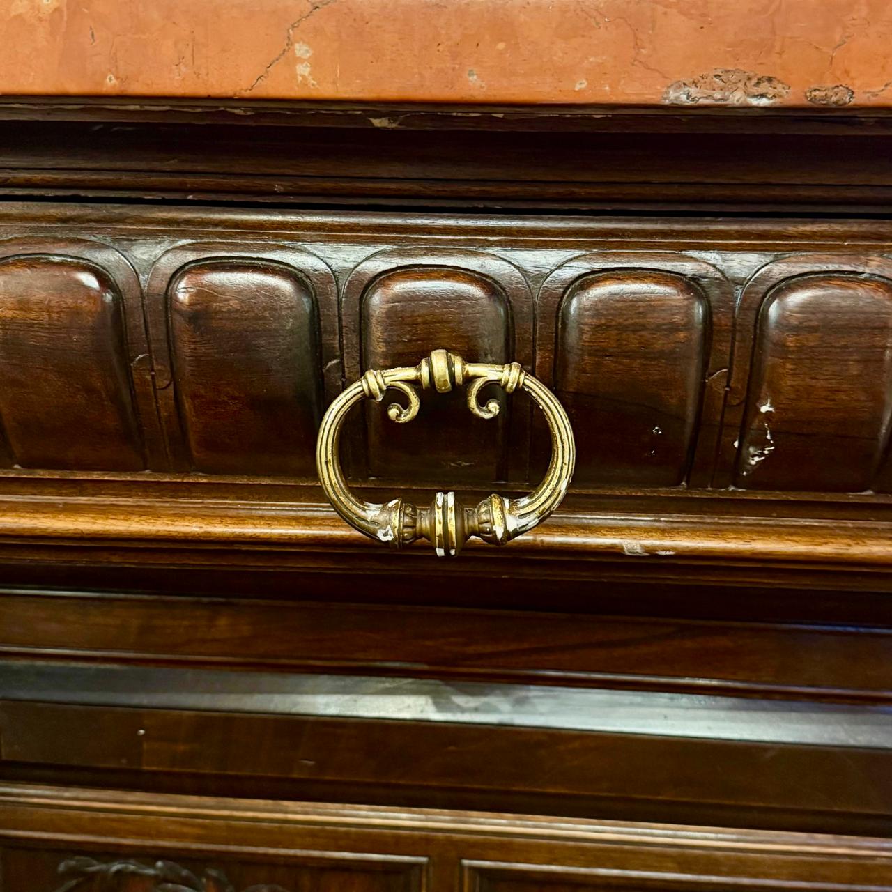 Large Walnut and Marble-Top Buffet with Carved Detail, c. Late 19th Century