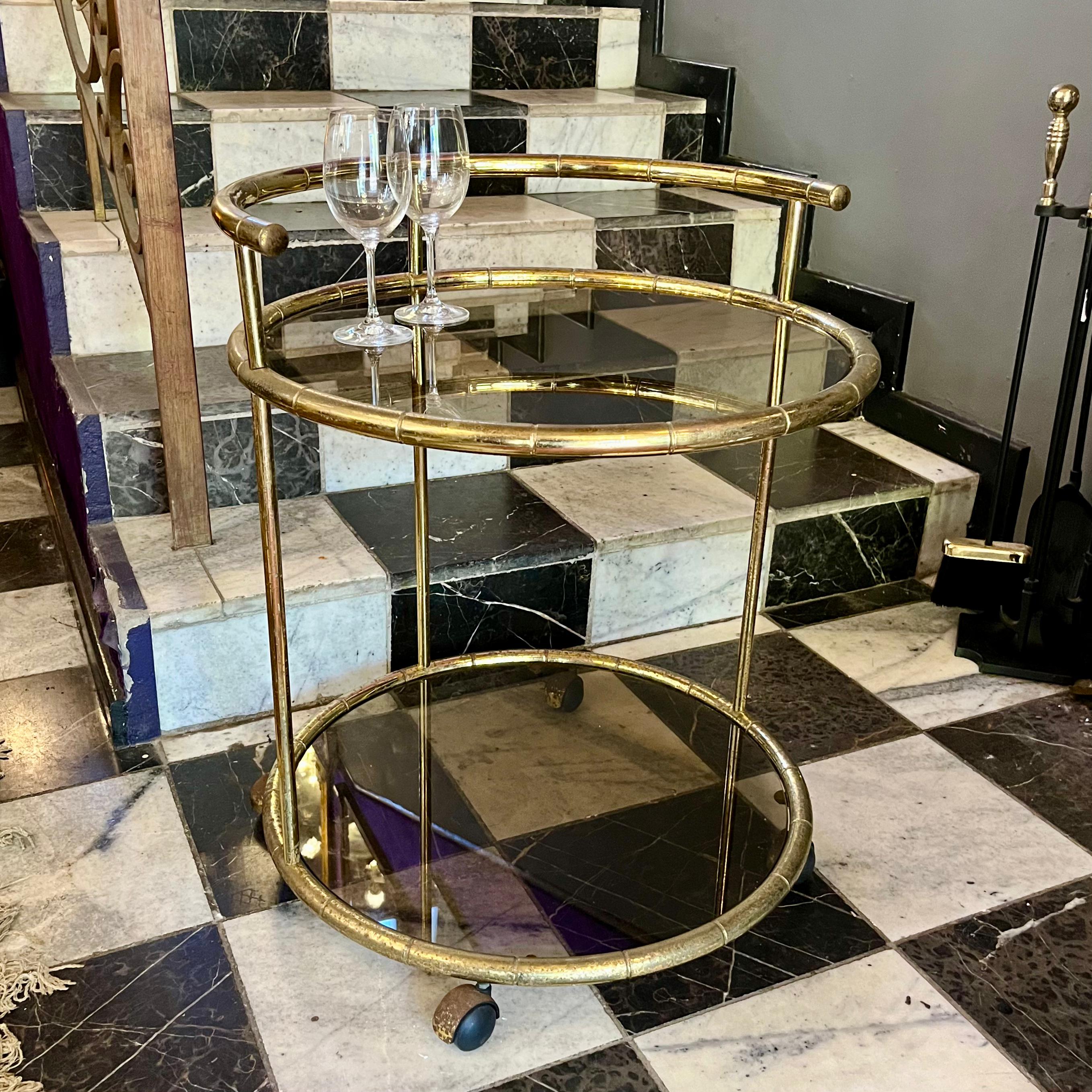 Hollywood Regency Round Bar Cart, c. 1970s