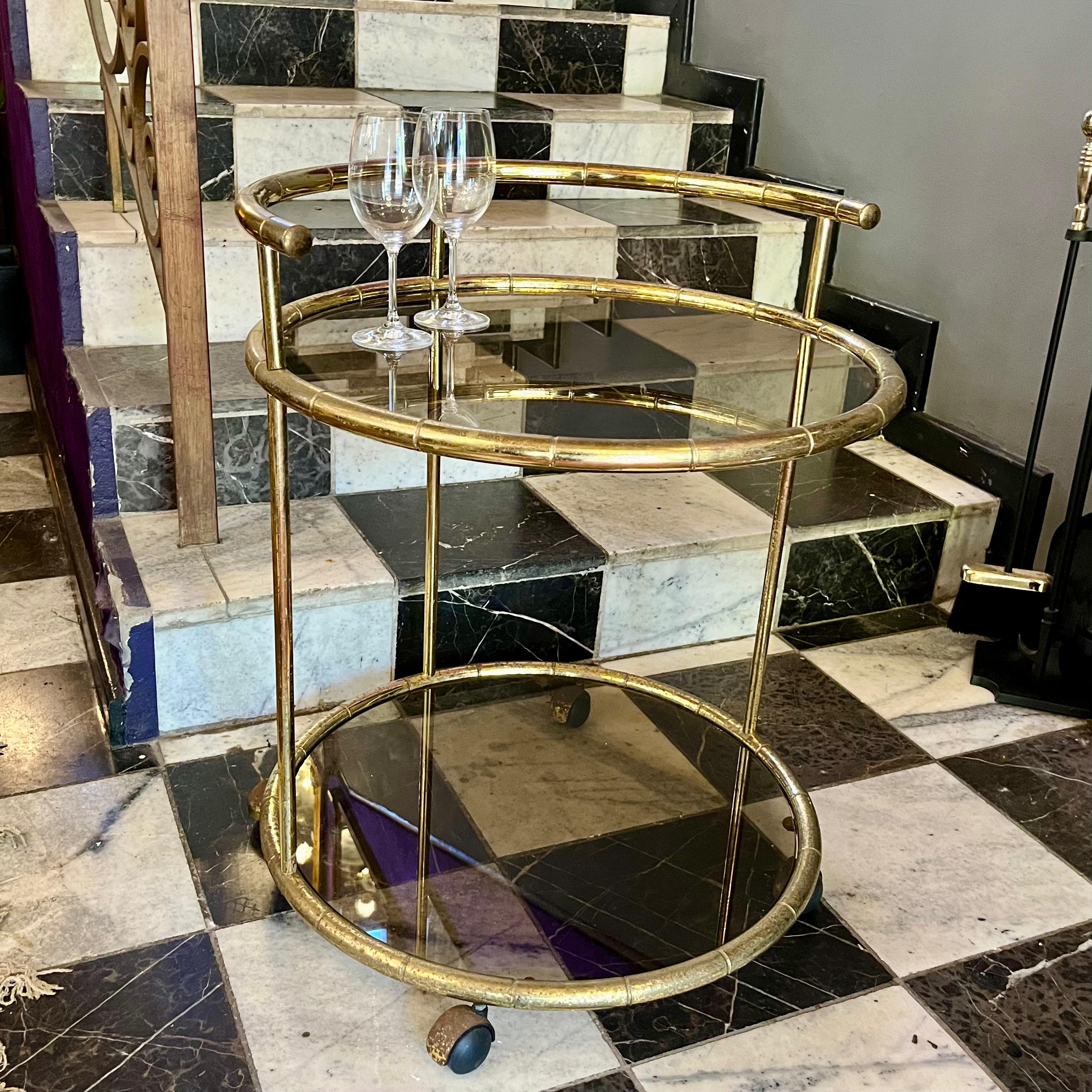 Hollywood Regency Round Bar Cart, c. 1970s