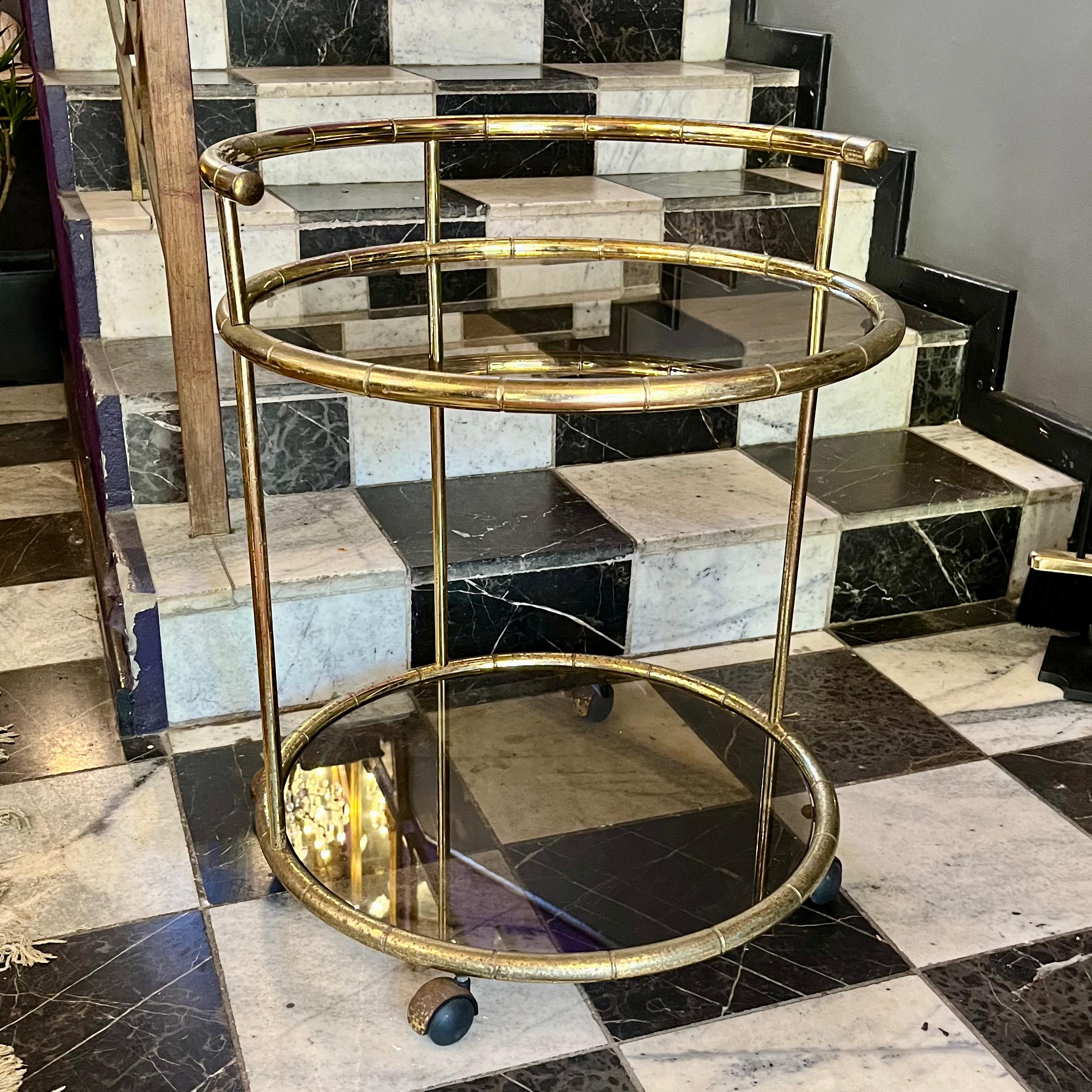 Hollywood Regency Round Bar Cart, c. 1970s