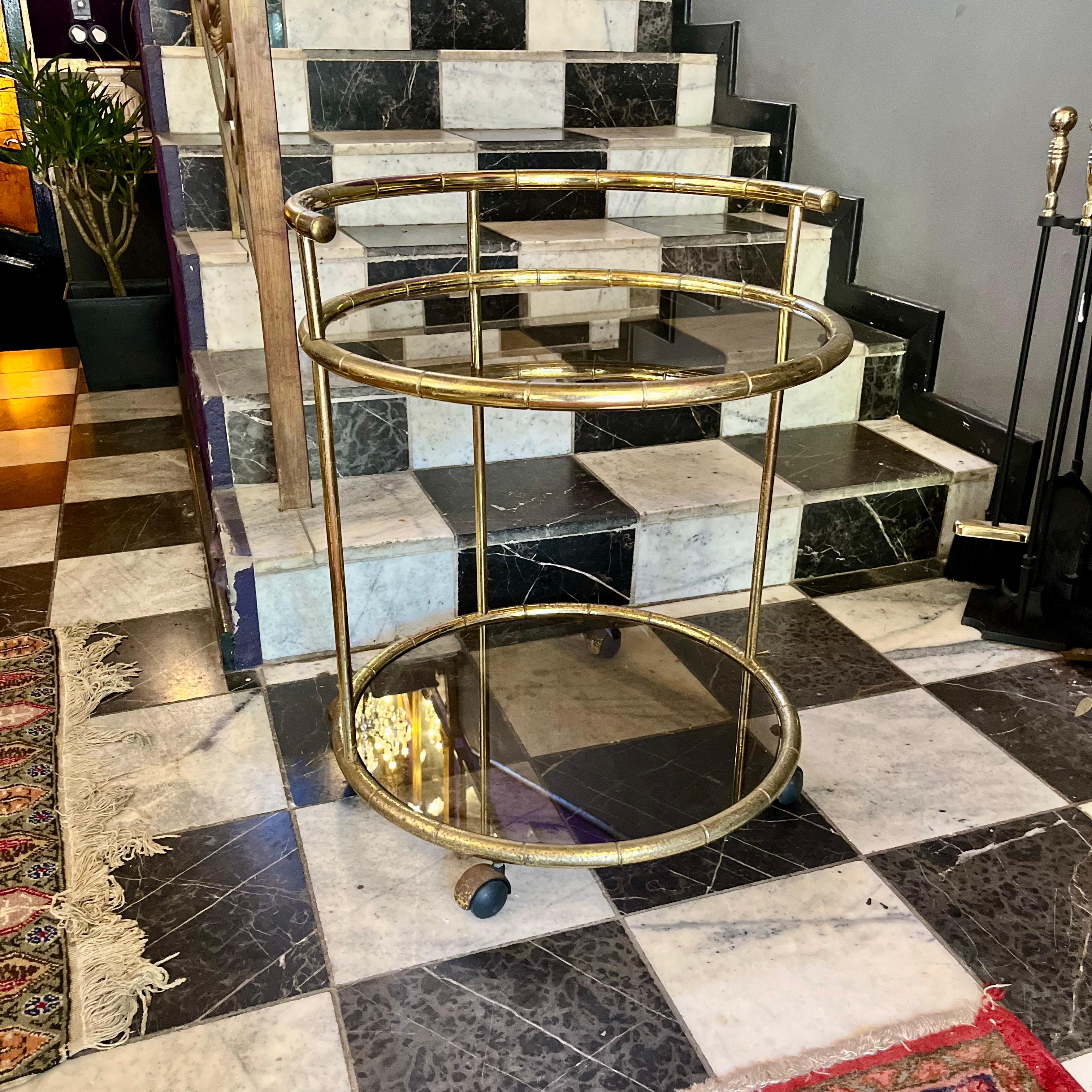 Hollywood Regency Round Bar Cart, c. 1970s