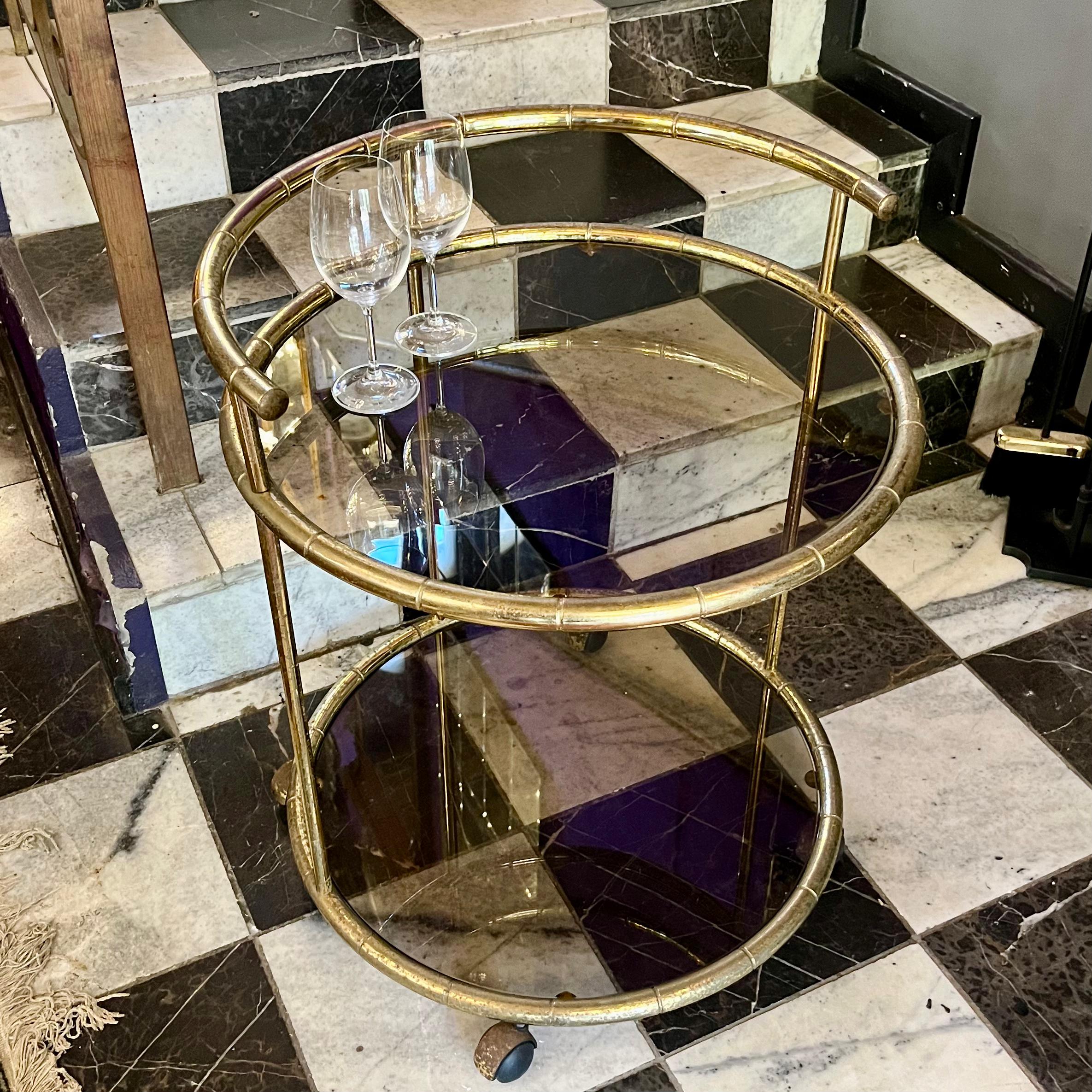 Hollywood Regency Round Bar Cart, c. 1970s