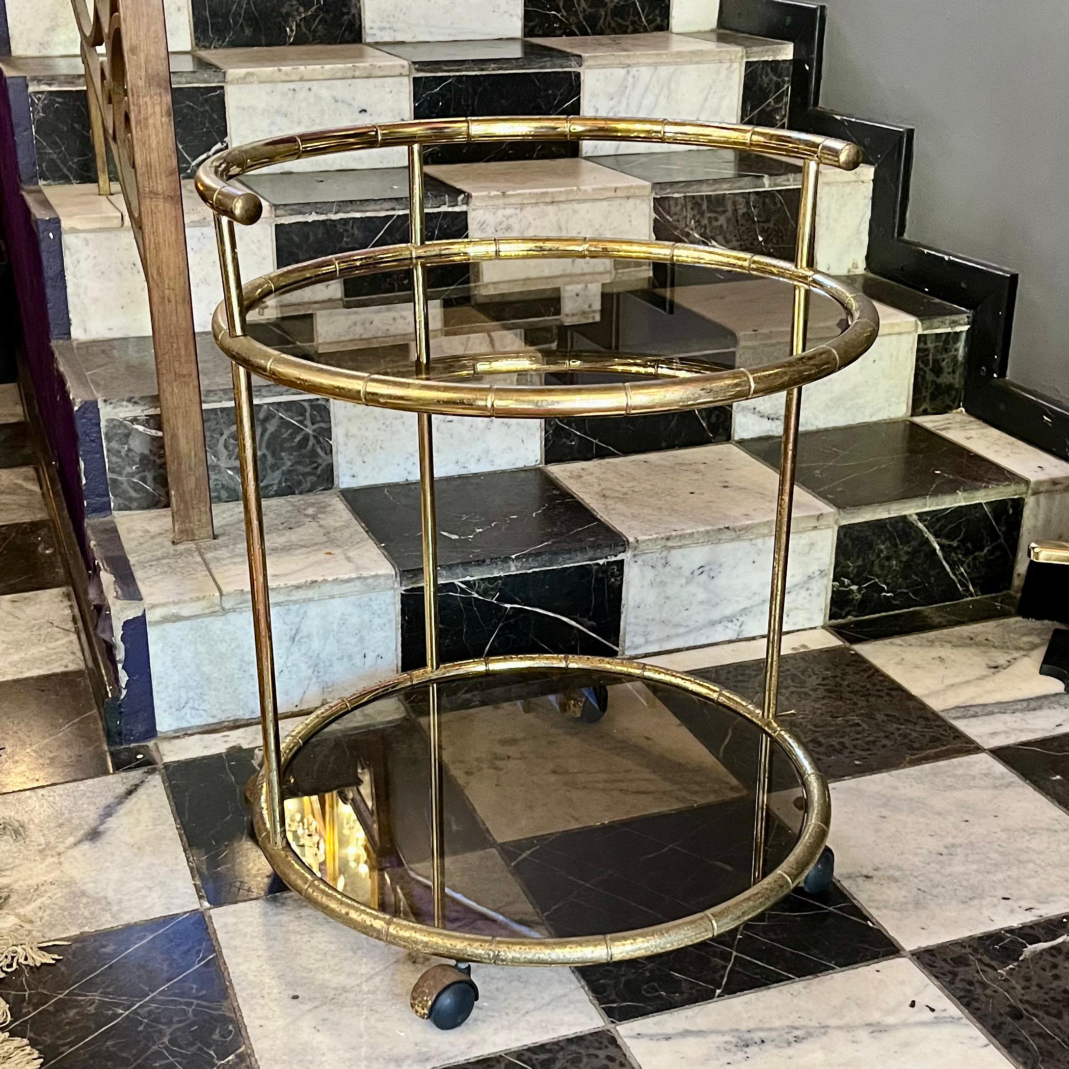 Hollywood Regency Round Bar Cart, c. 1970s