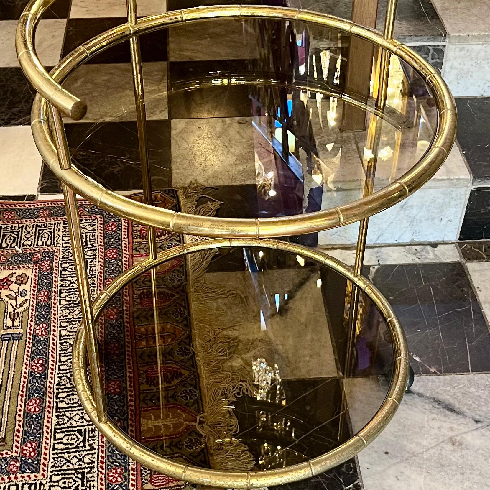 Hollywood Regency Round Bar Cart, c. 1970s