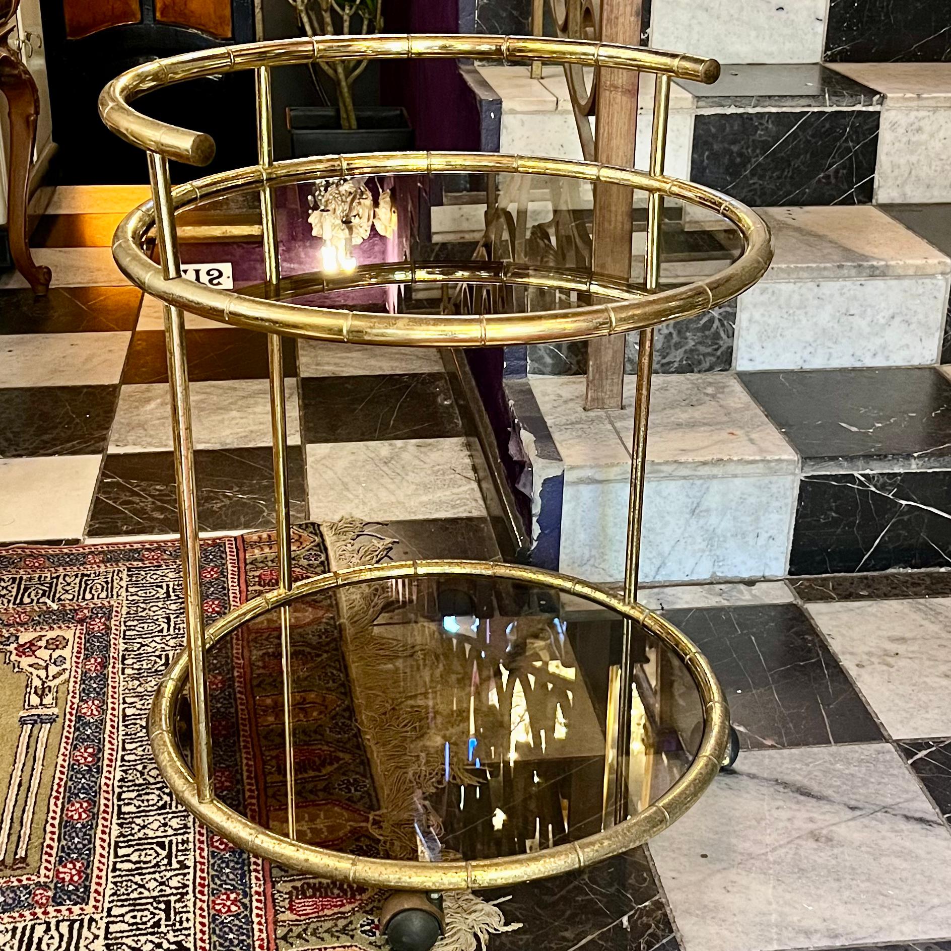 Hollywood Regency Round Bar Cart, c. 1970s