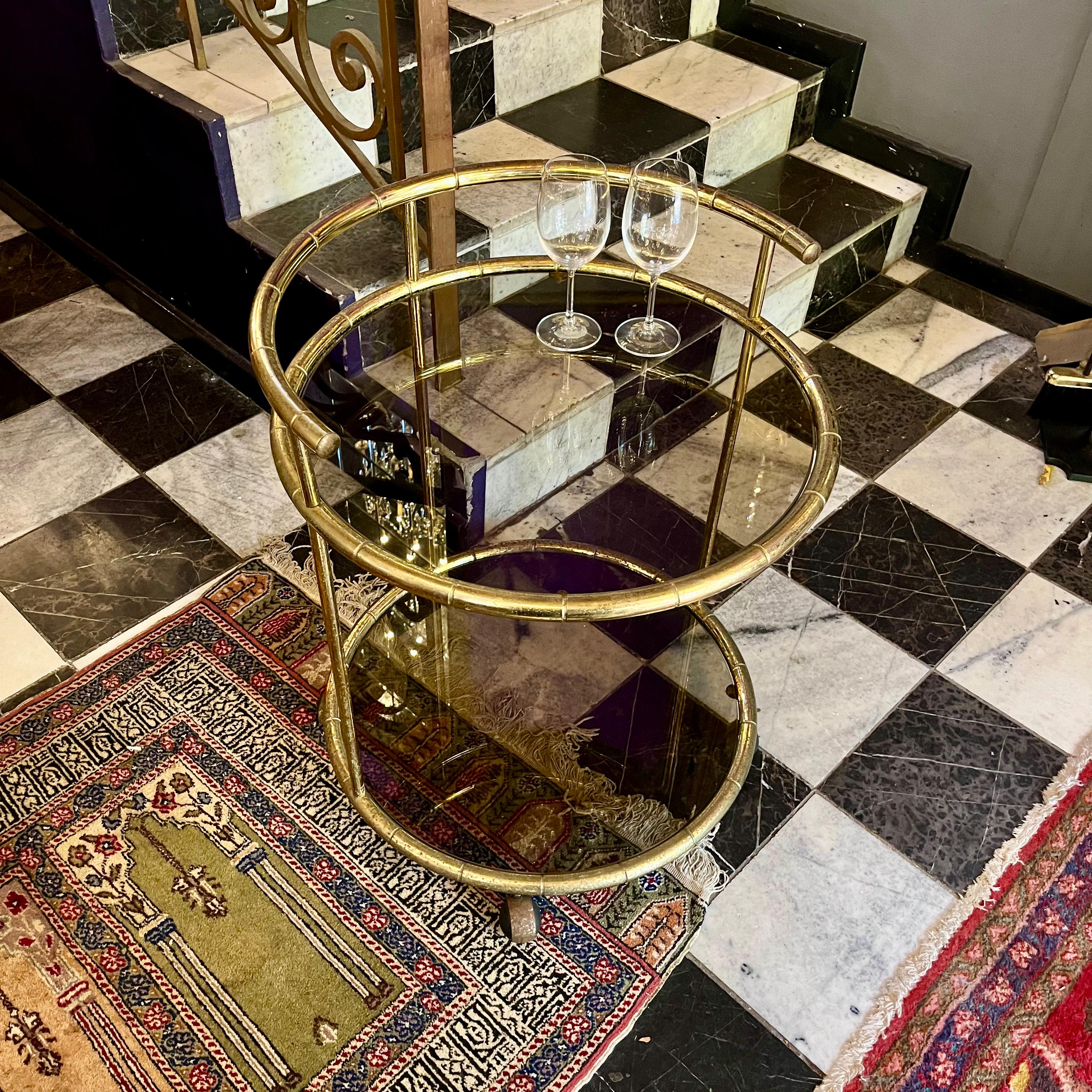 Hollywood Regency Round Bar Cart, c. 1970s