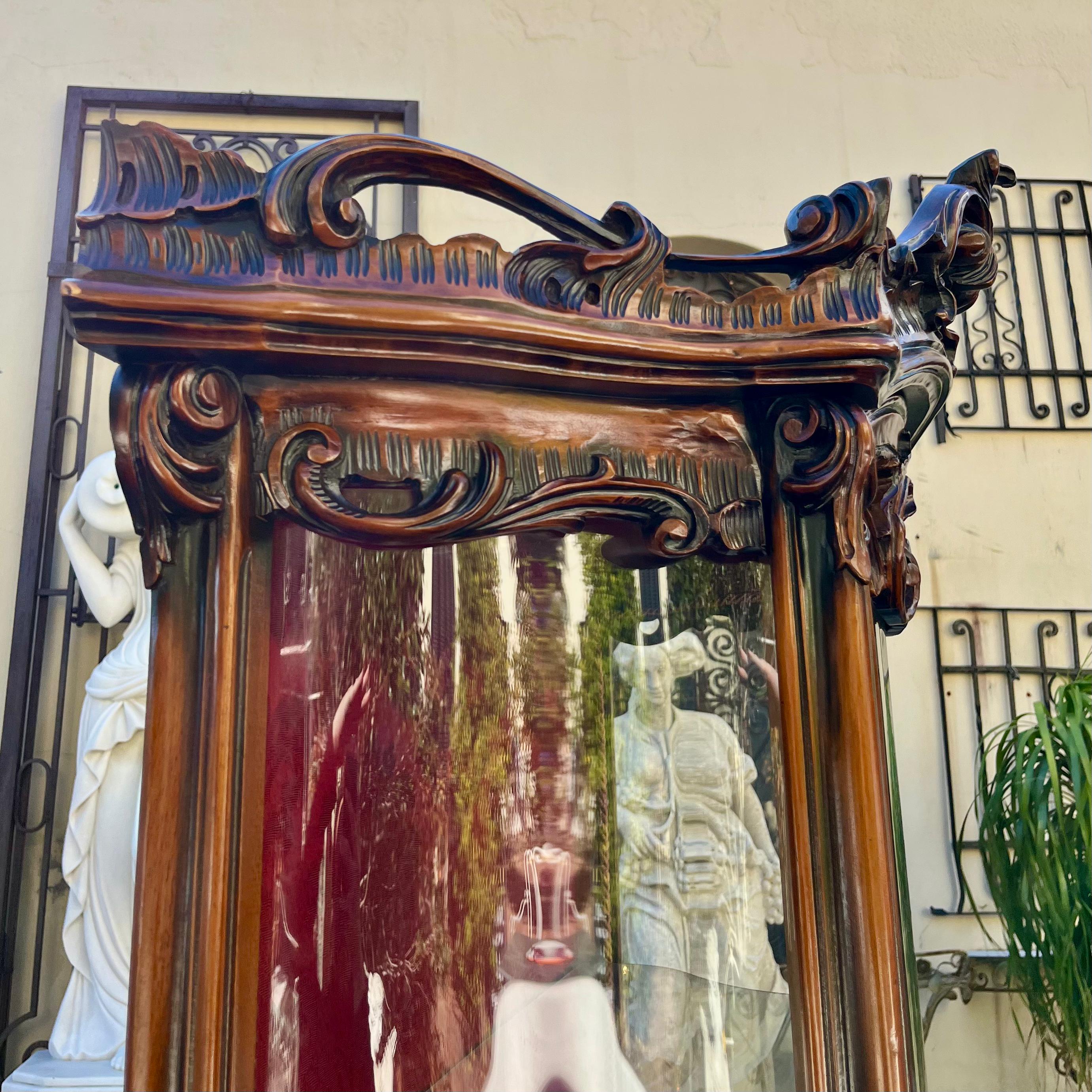 Tall Rococo Revival Display Cabinet with Red Damask Interior, c. Early 20th Century