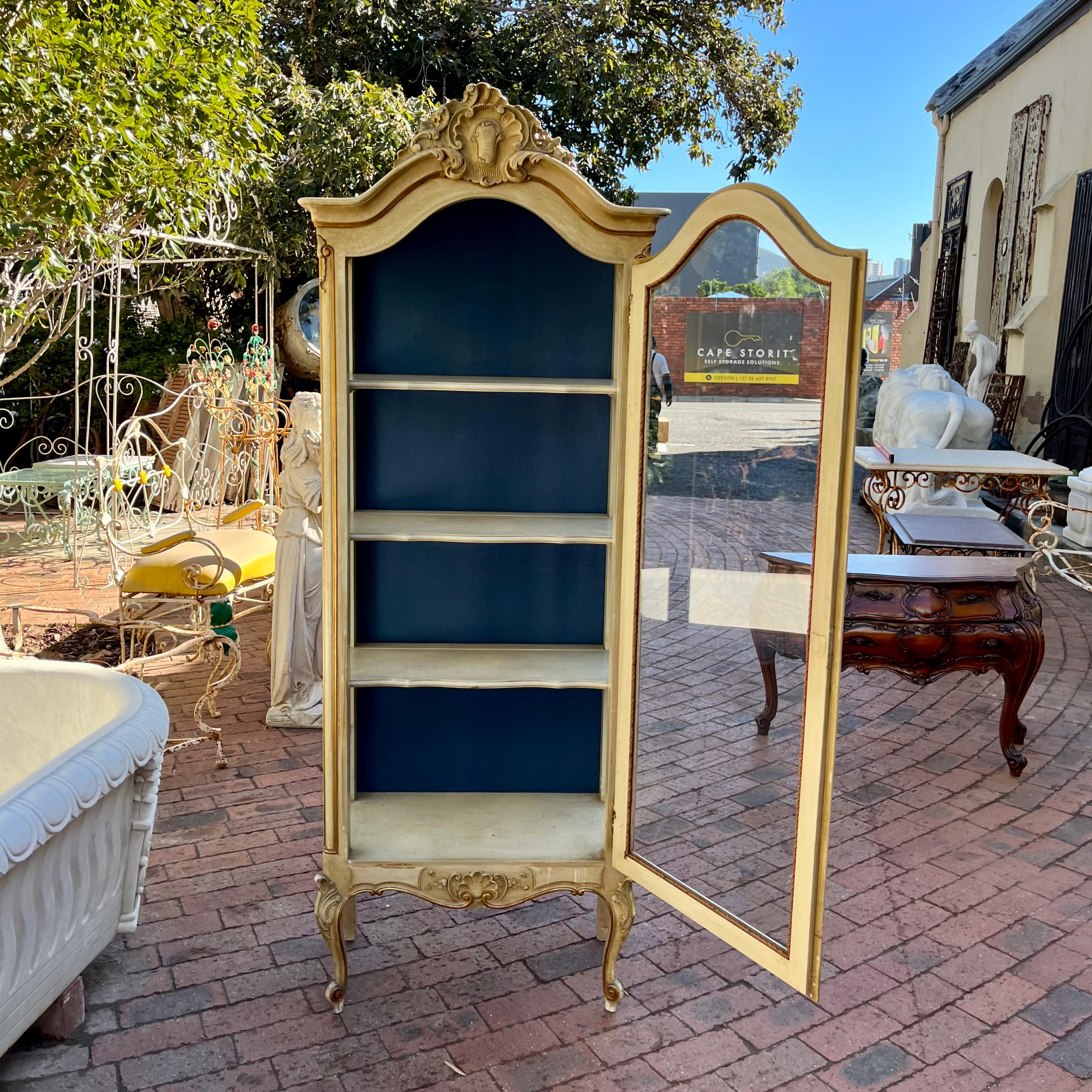 Antique French Buttercream Yellow Display Cabinet