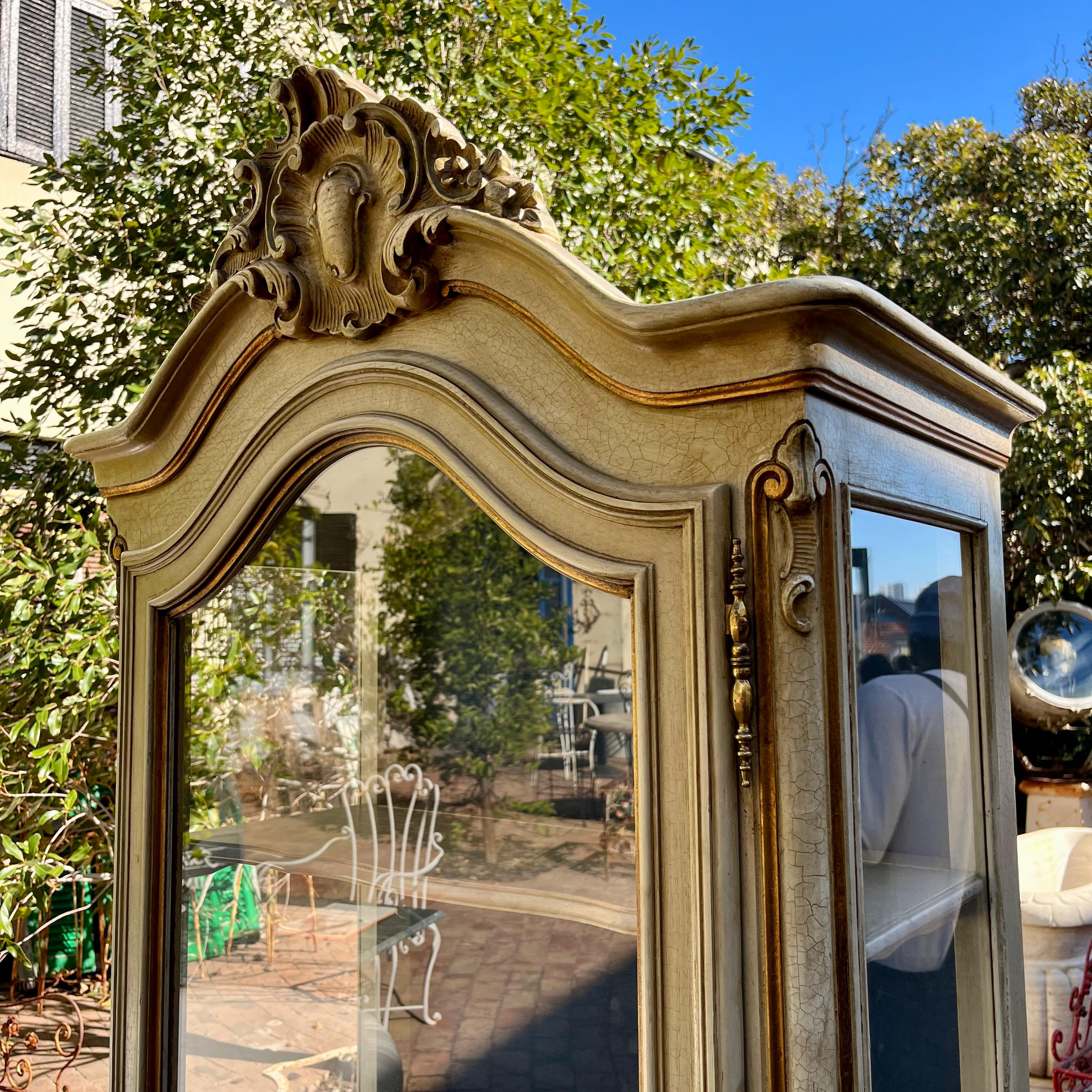 Antique French Buttercream Yellow Display Cabinet