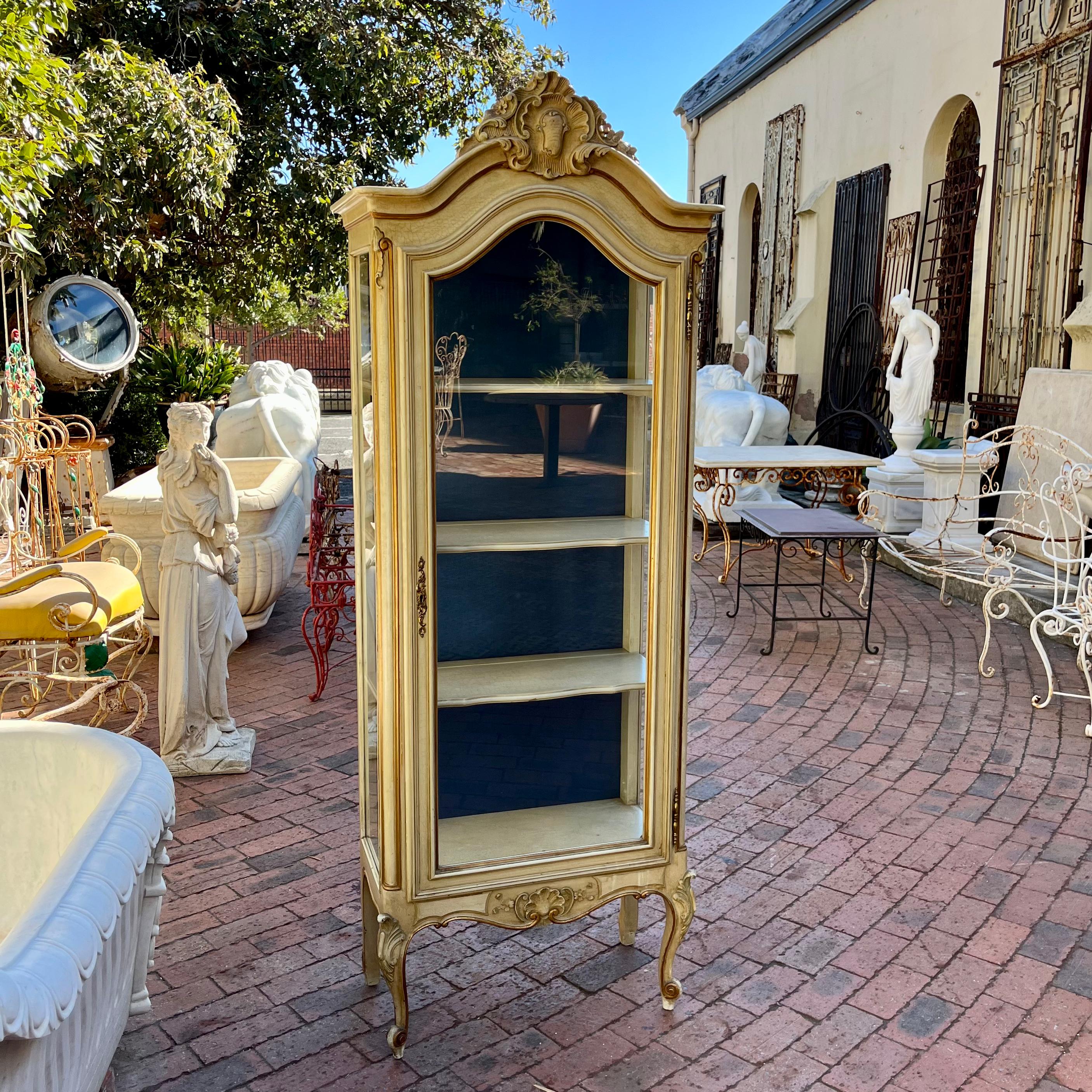 Antique French Buttercream Yellow Display Cabinet