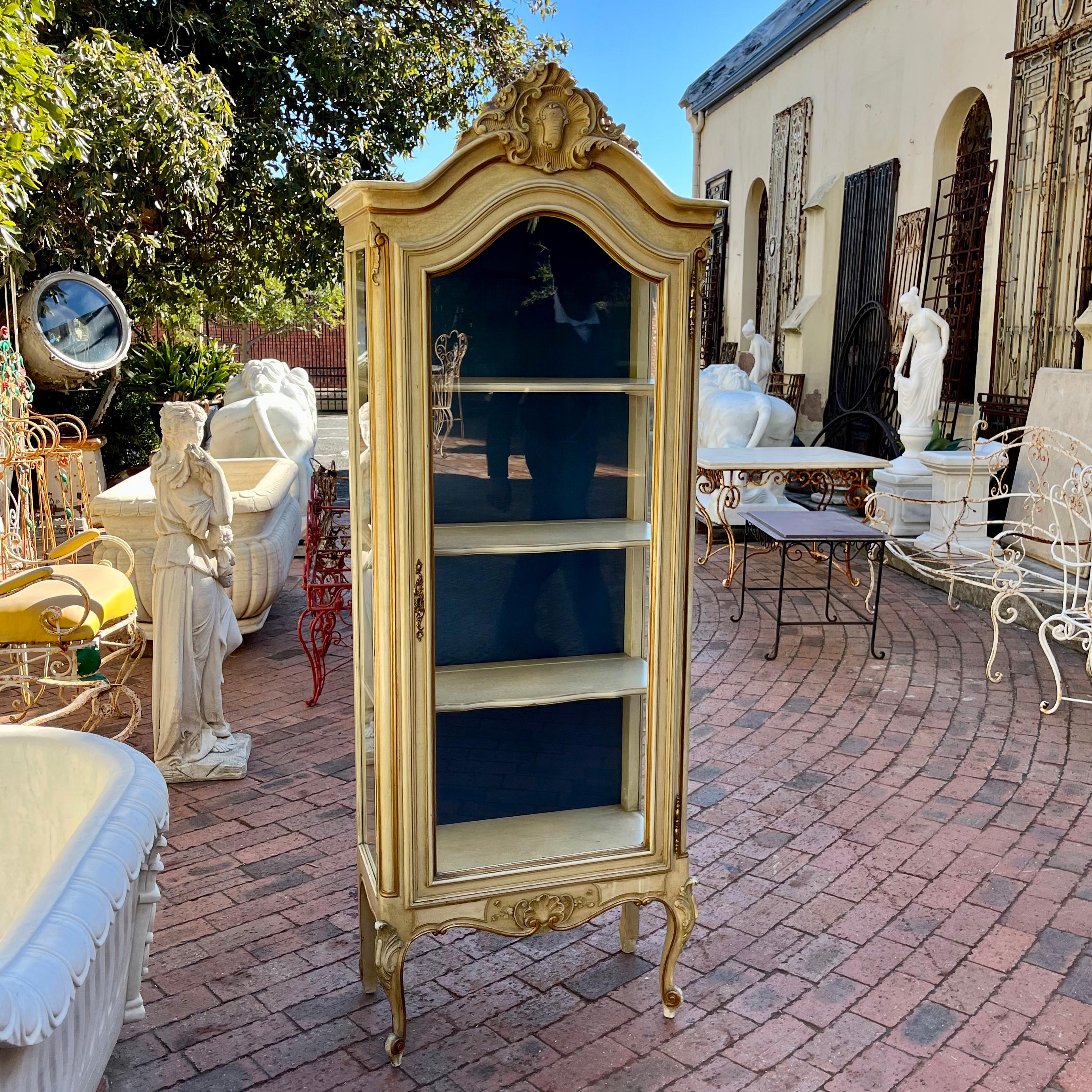 Antique French Buttercream Yellow Display Cabinet