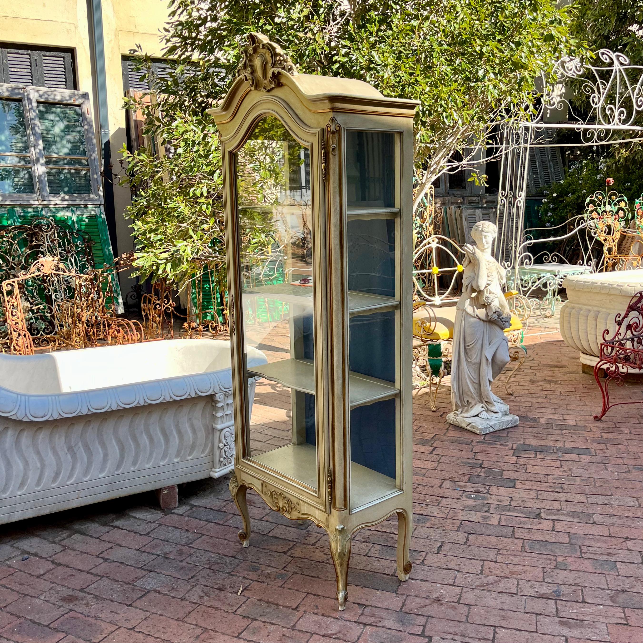 Antique French Buttercream Yellow Display Cabinet