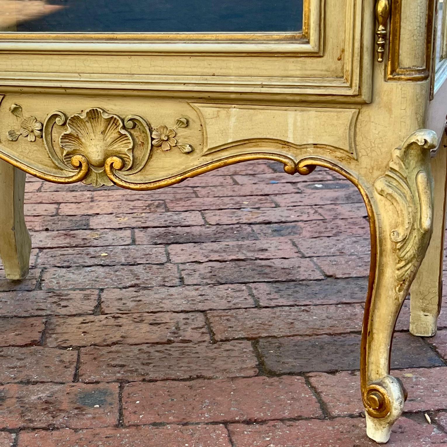 Antique French Buttercream Yellow Display Cabinet