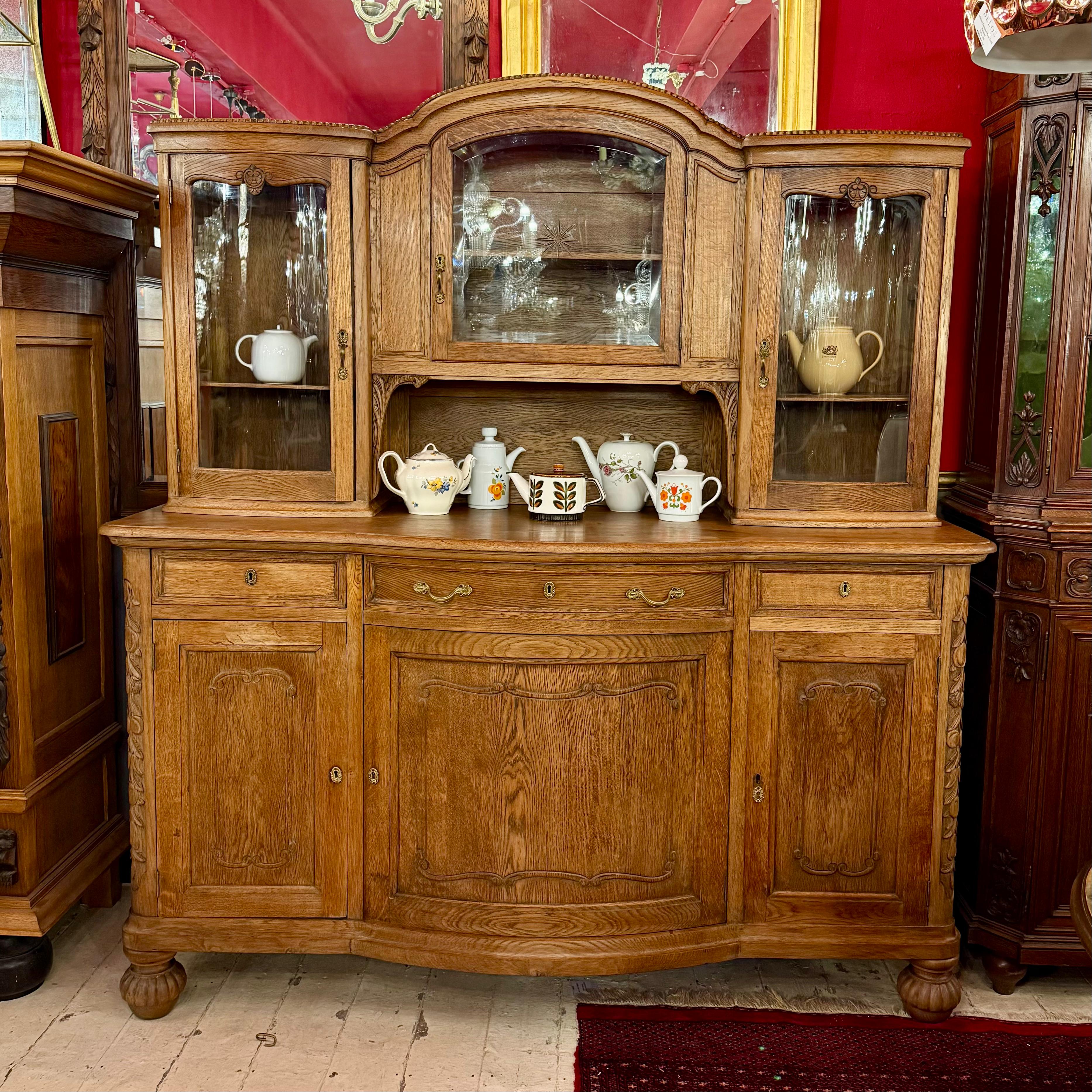 Antique French Oak Cabinet with Beautiful Glazed Doors, c. 1900