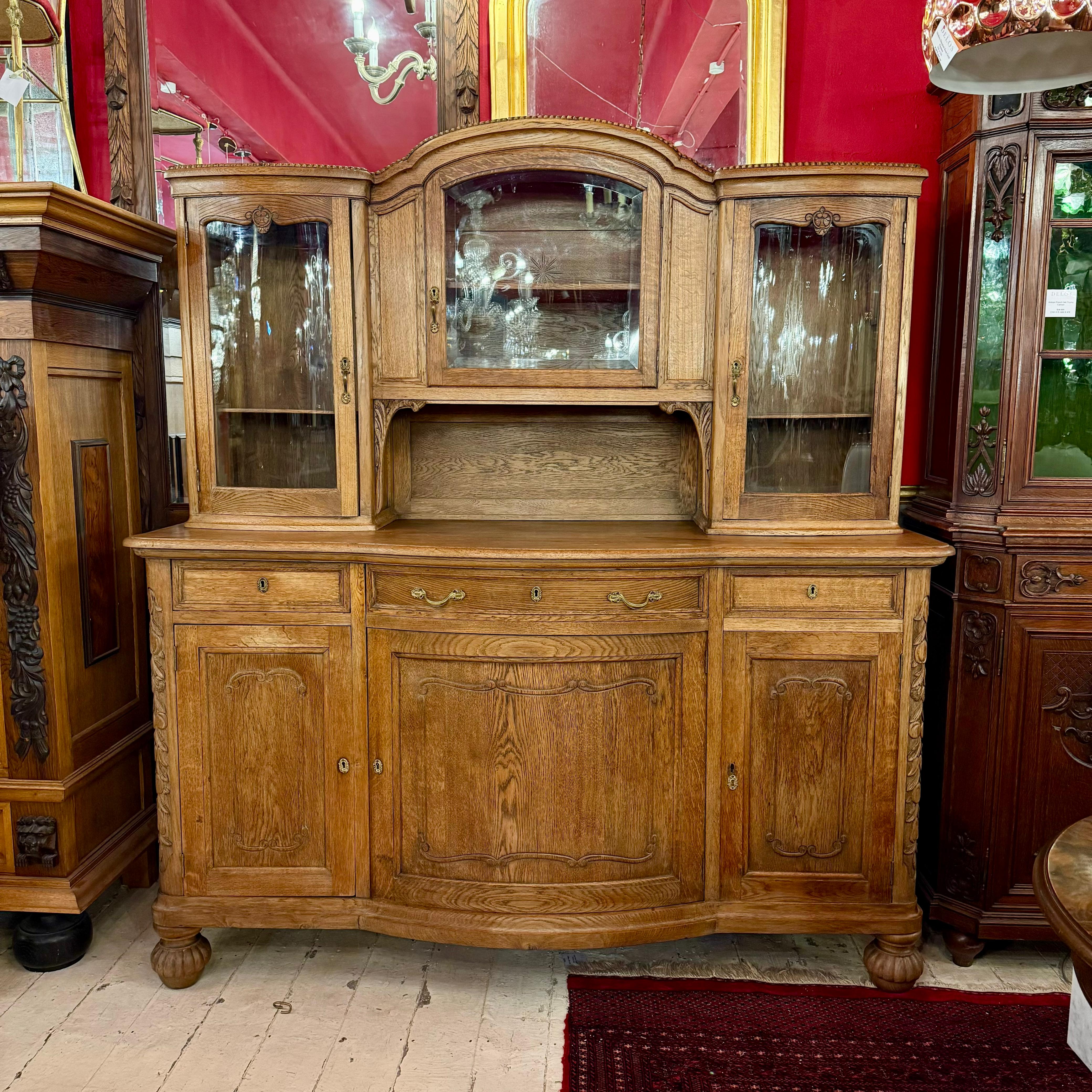 Antique French Oak Cabinet with Beautiful Glazed Doors, c. 1900