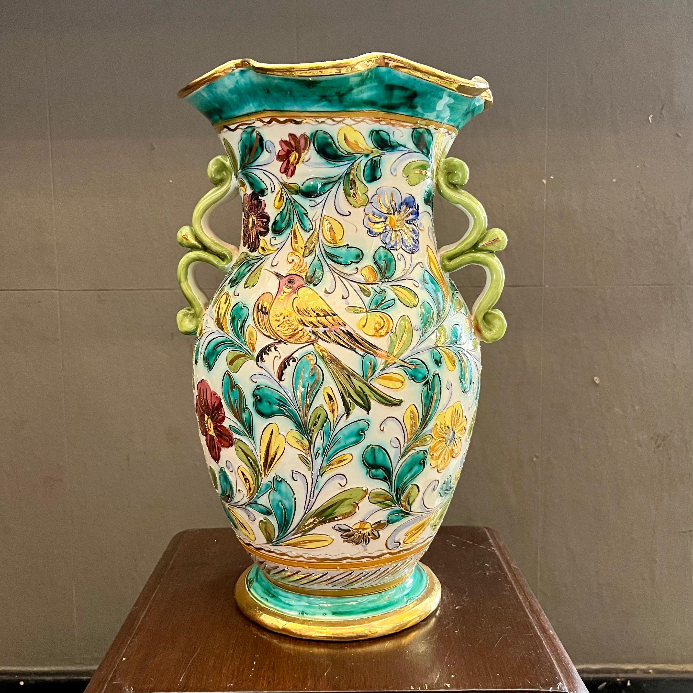 Large Hand-Painted Italian Majolica Vase, Signed and Dated 2001