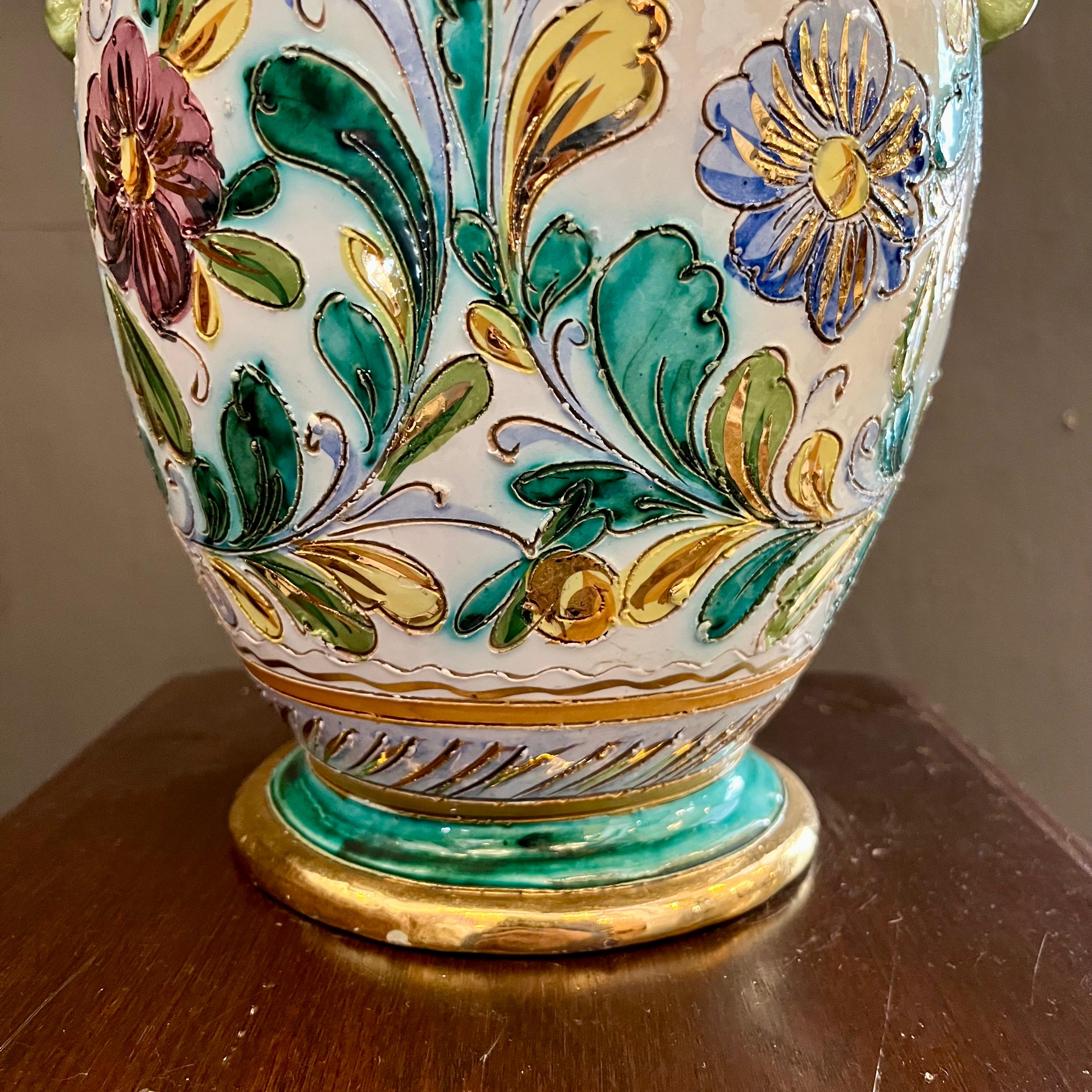 Large Hand-Painted Italian Majolica Vase, Signed and Dated 2001