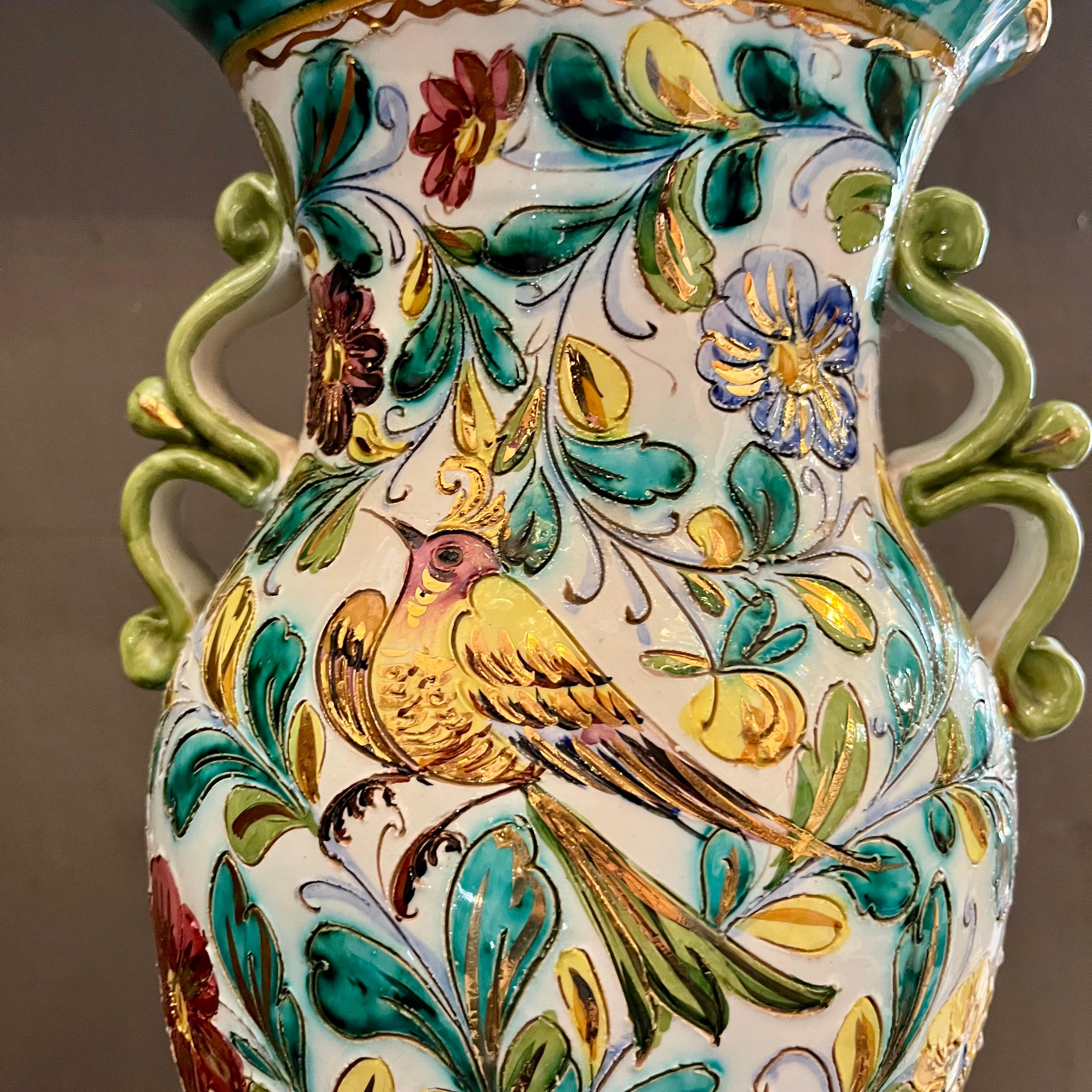 Large Hand-Painted Italian Majolica Vase, Signed and Dated 2001