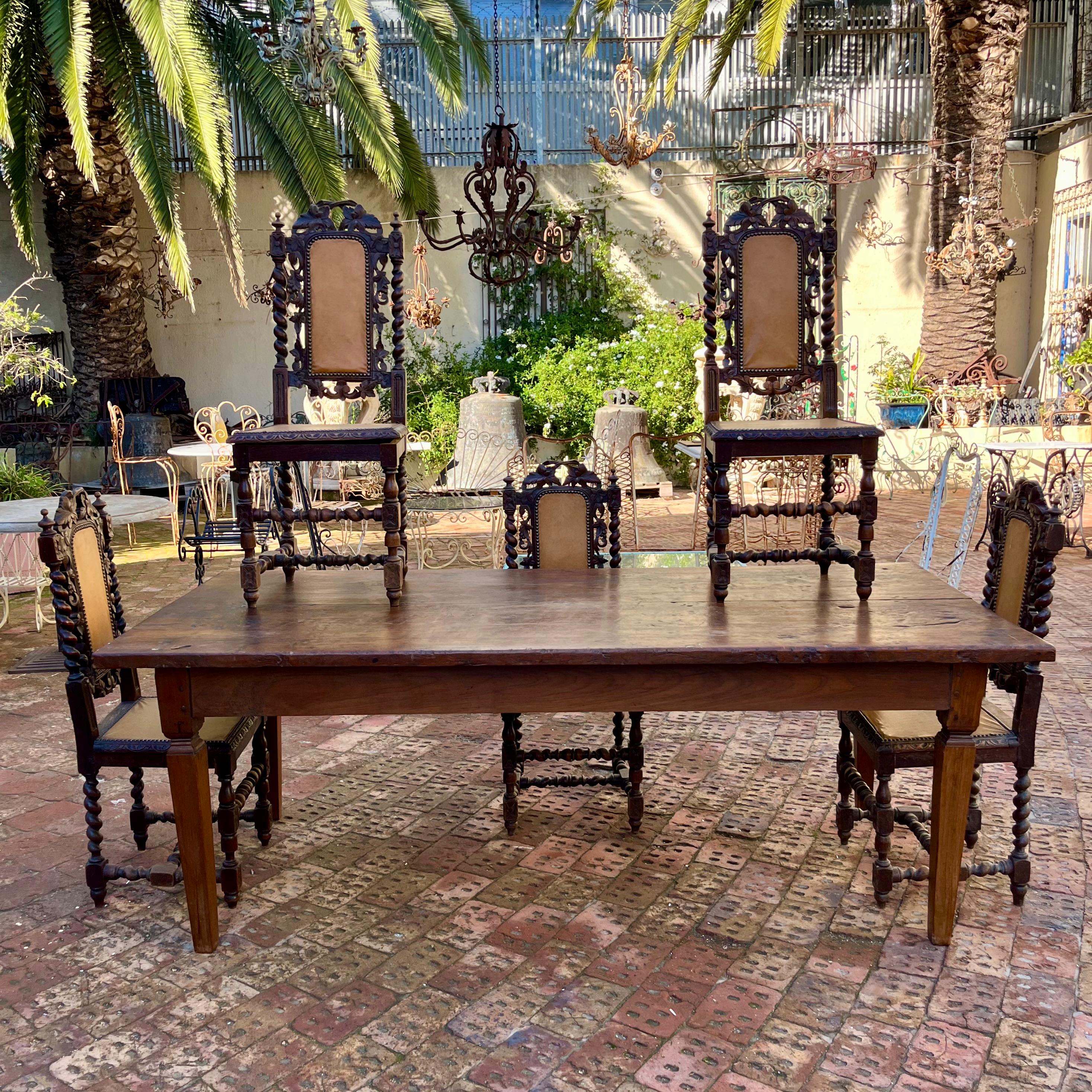 Set of 5 Antique Carved Oak Dining Chairs