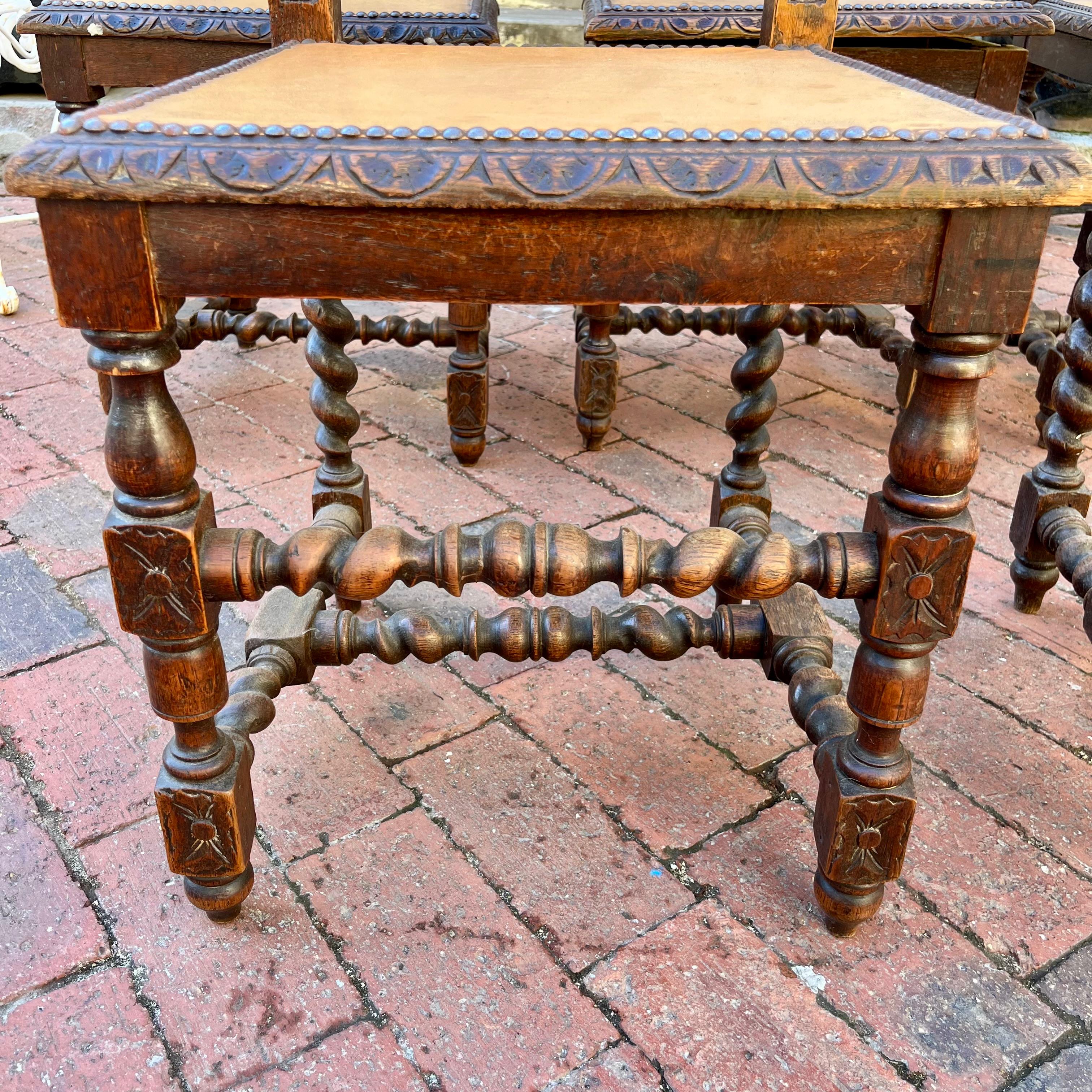 Set of 5 Antique Carved Oak Dining Chairs