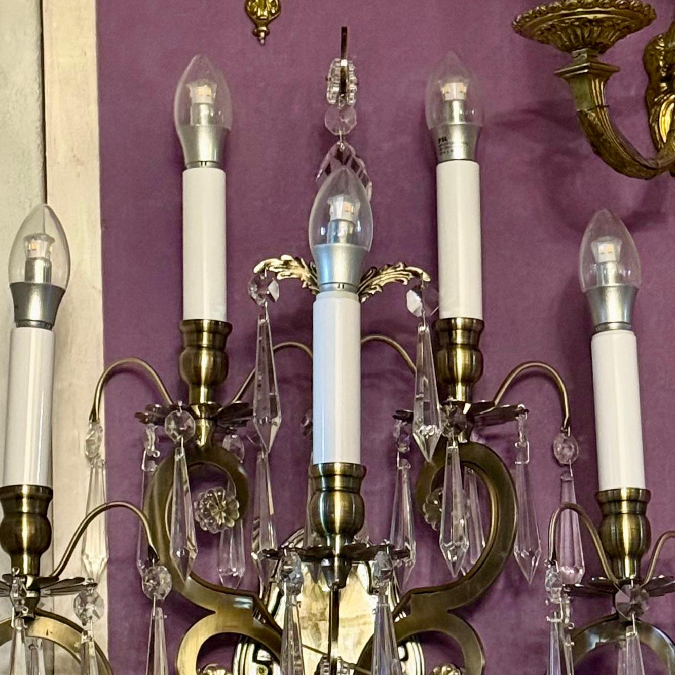 Brass and Crystal 5 Arm Wall Sconce