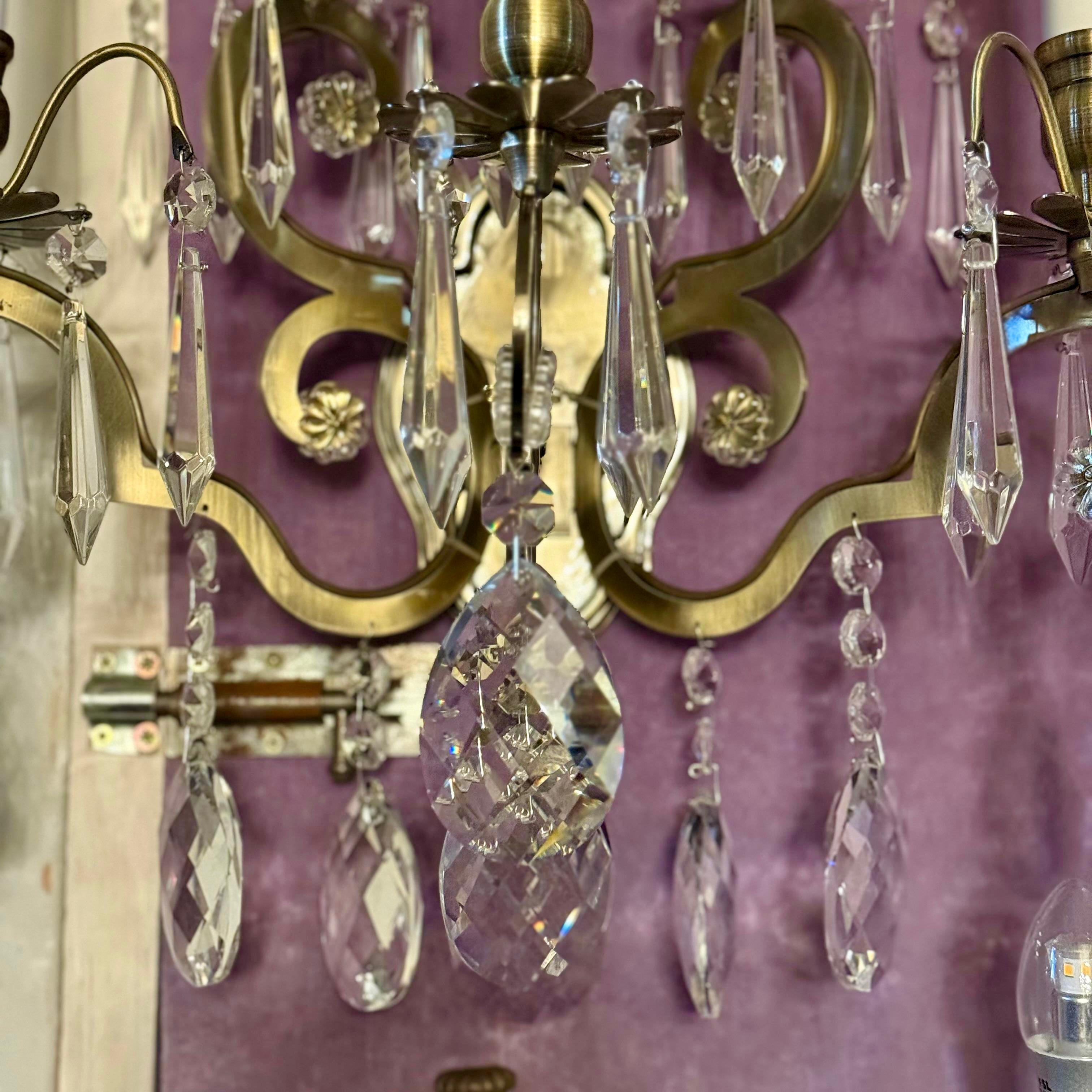 Brass and Crystal 5 Arm Wall Sconce