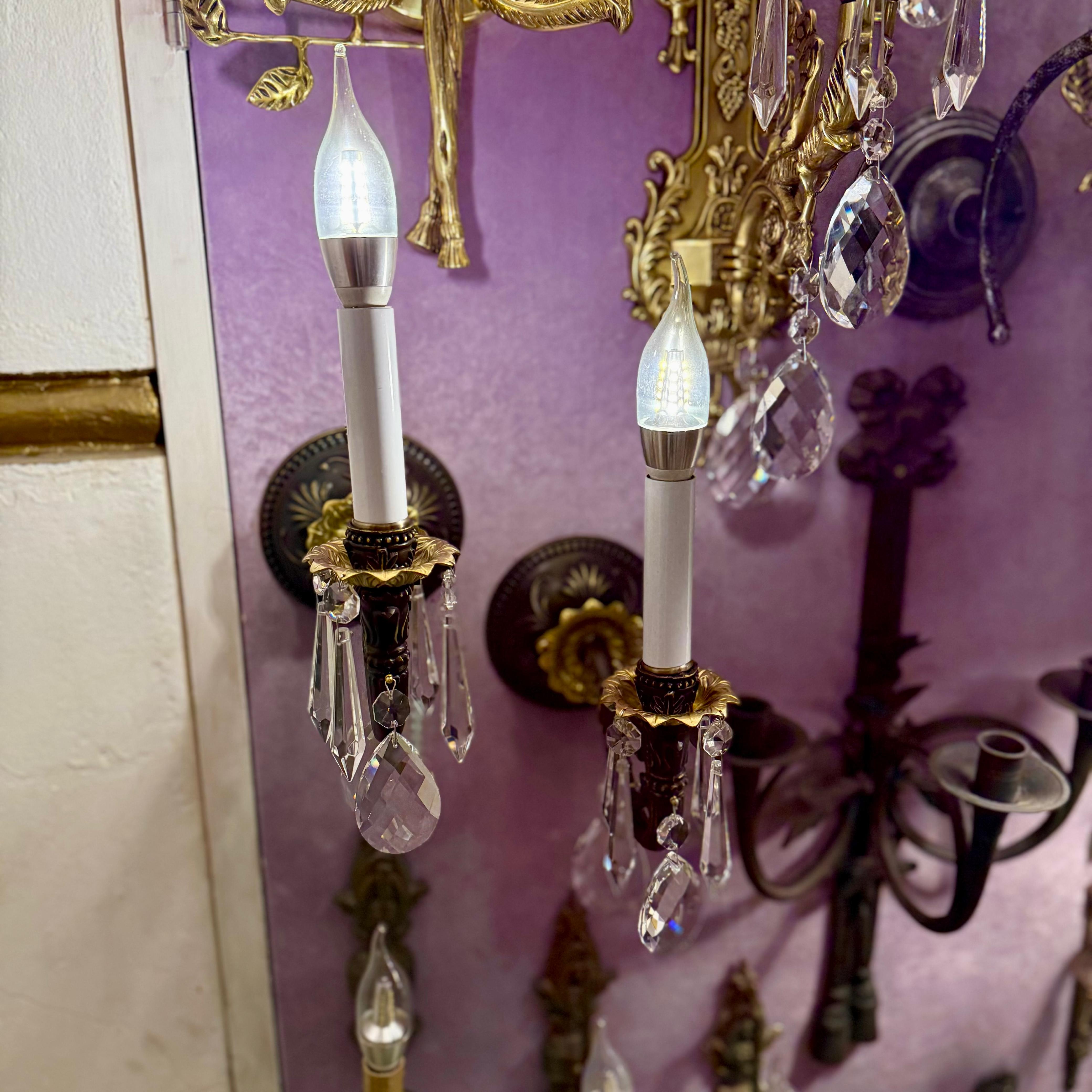 French Style Matte Black Wall Sconce with Gilt Detail