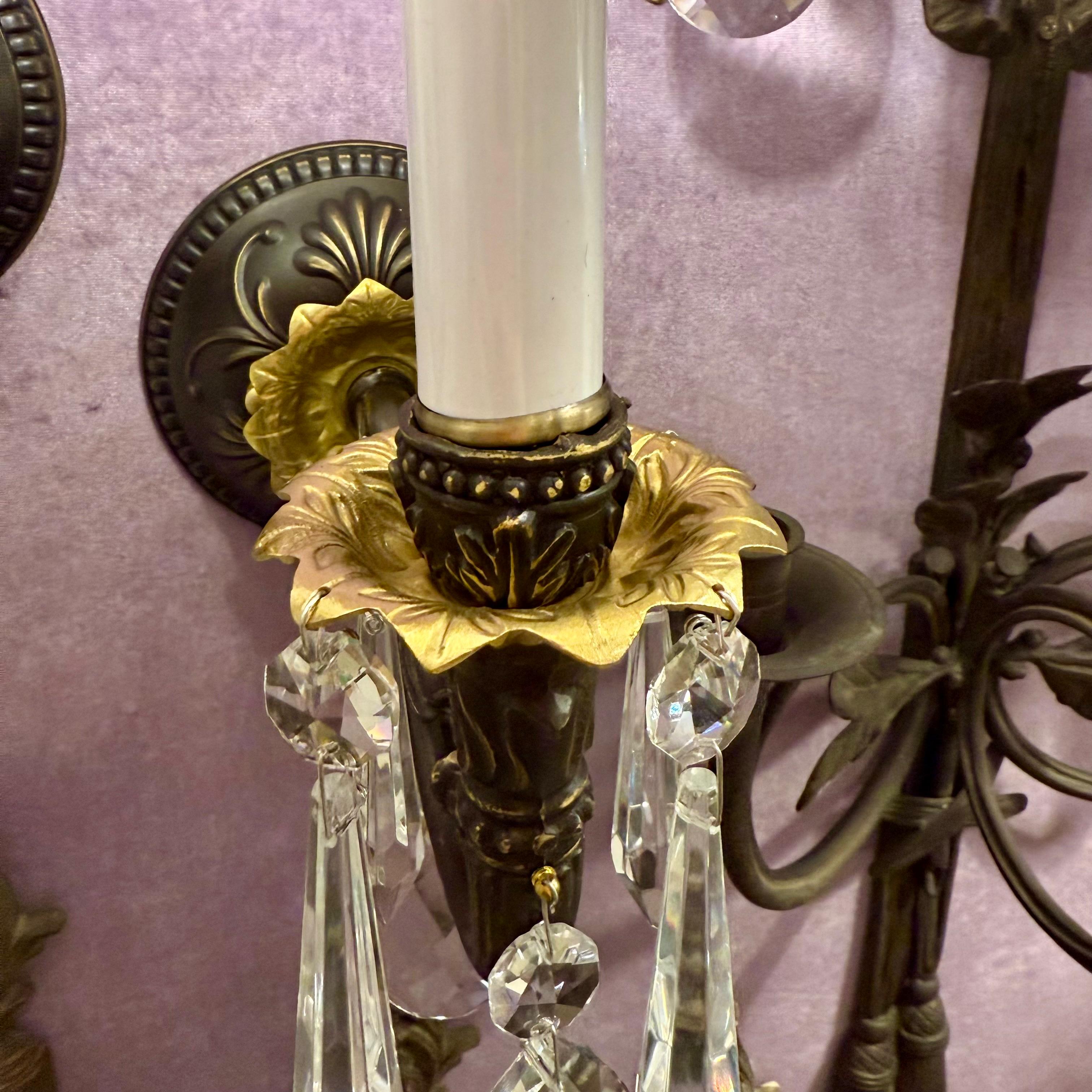 French Style Matte Black Wall Sconce with Gilt Detail