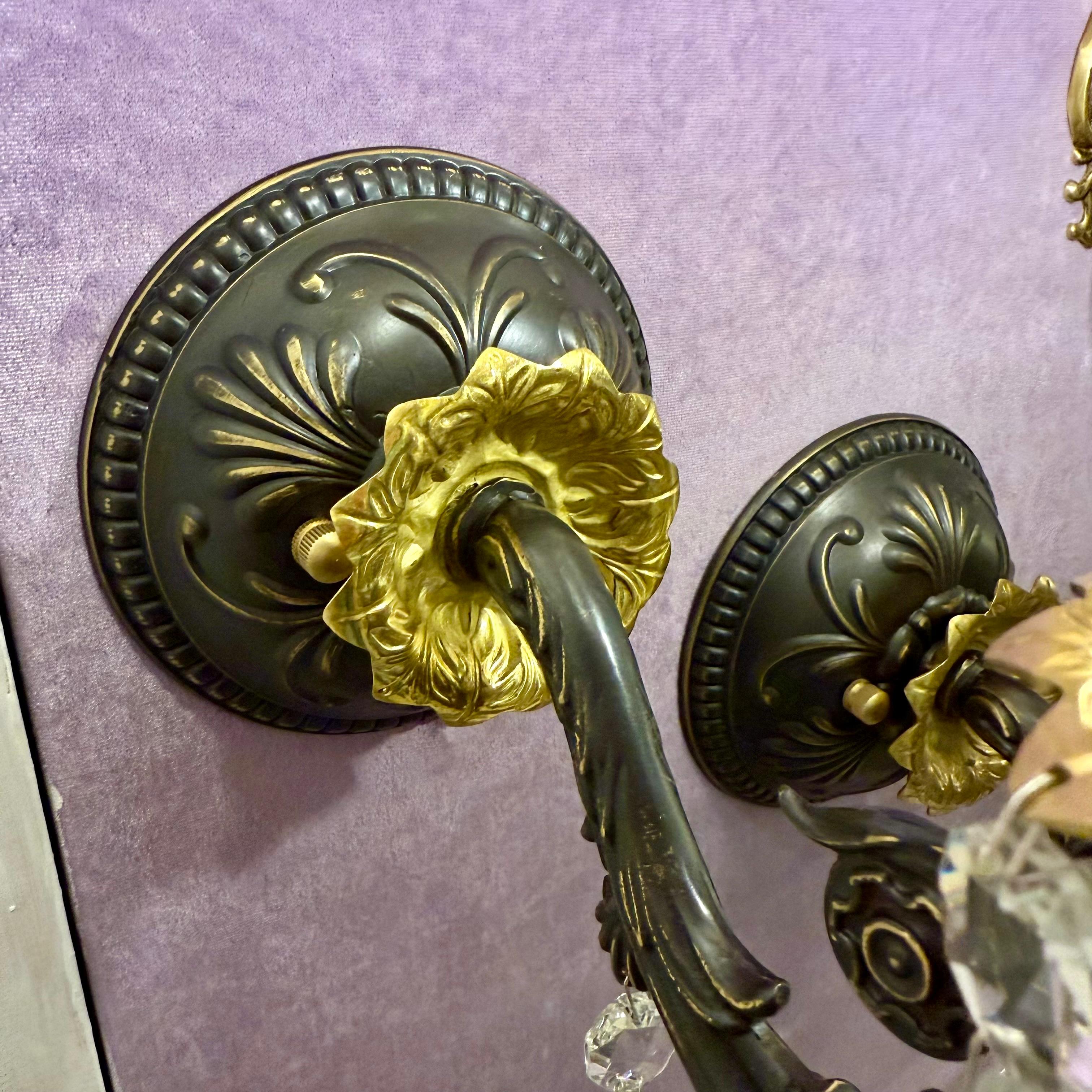 French Style Matte Black Wall Sconce with Gilt Detail