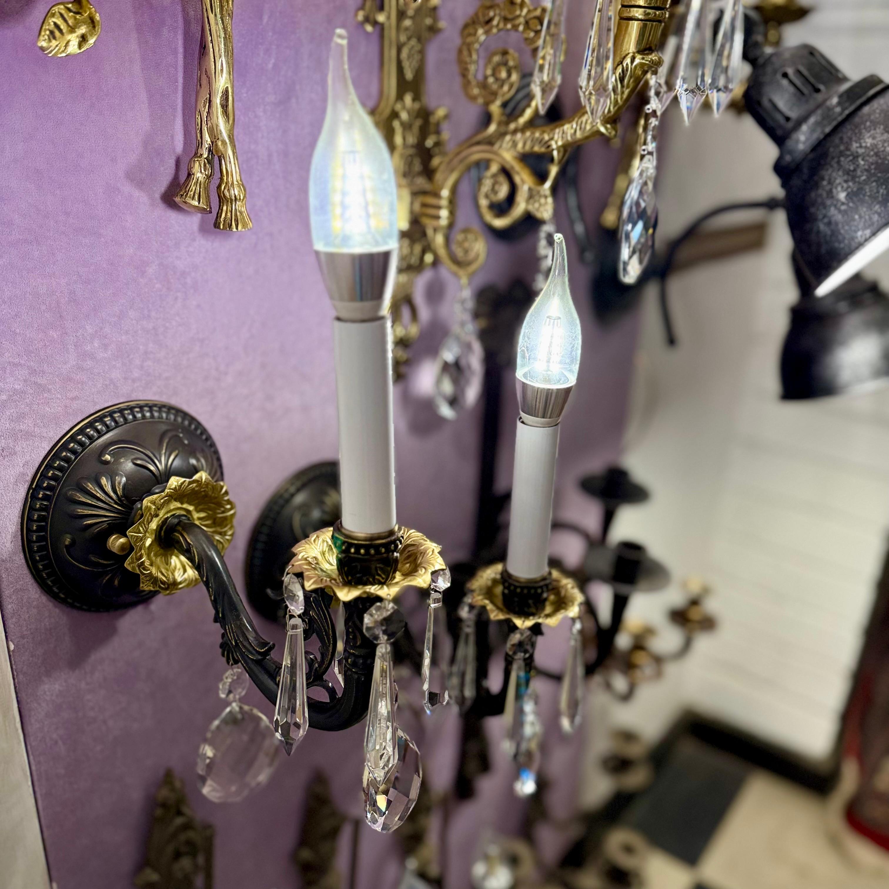 French Style Matte Black Wall Sconce with Gilt Detail