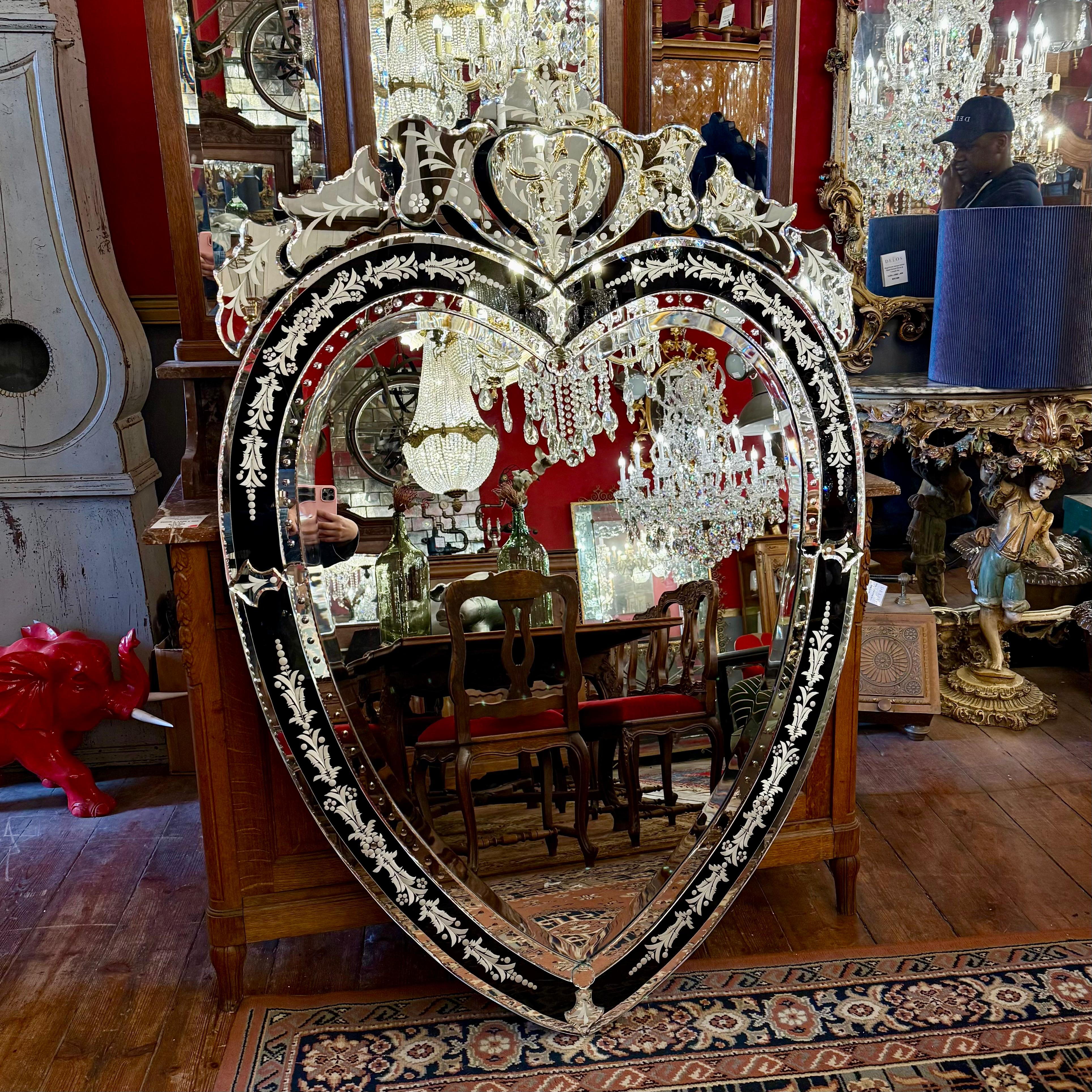 Large Black Heart Shaped Venetian Mirror