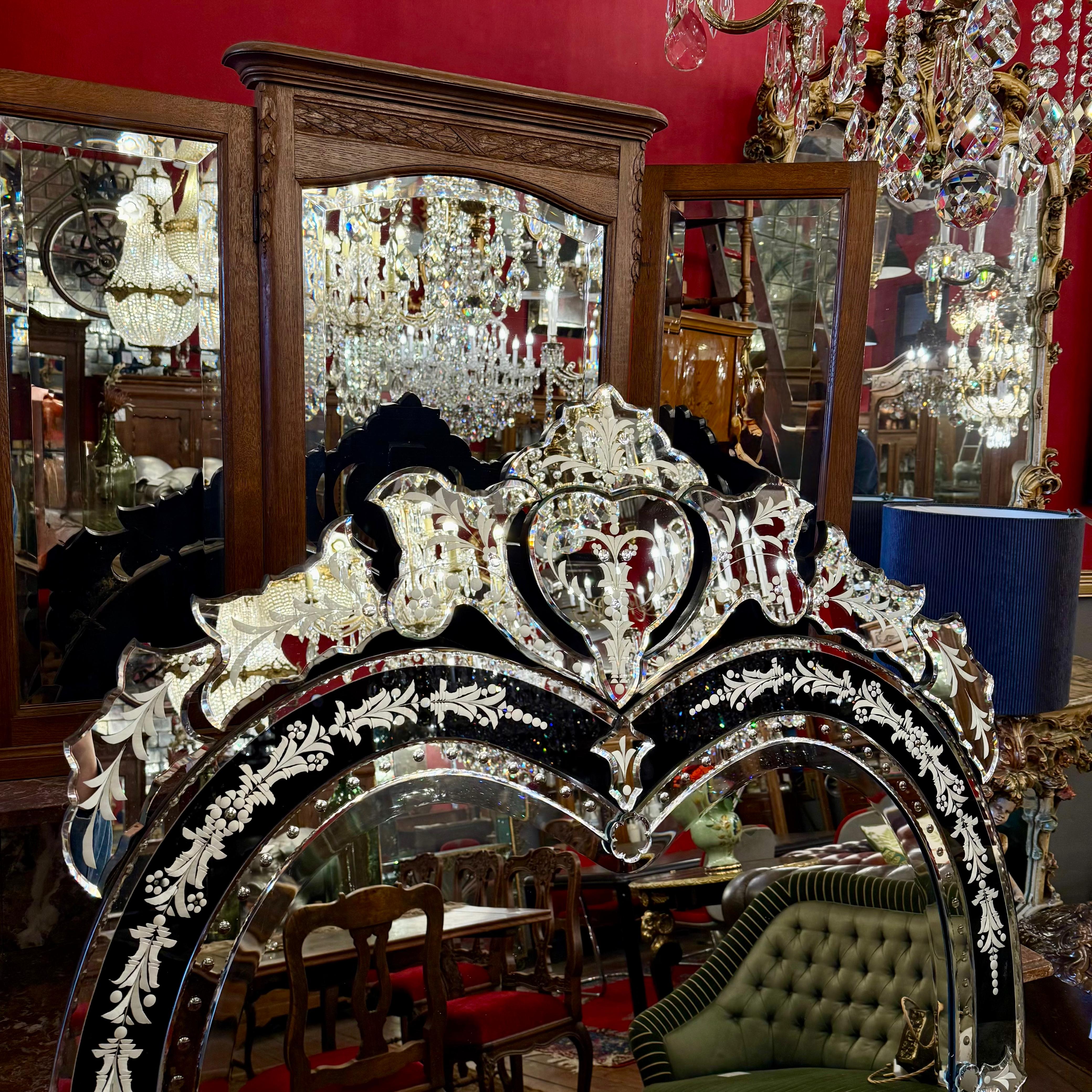 Large Black Heart Shaped Venetian Mirror