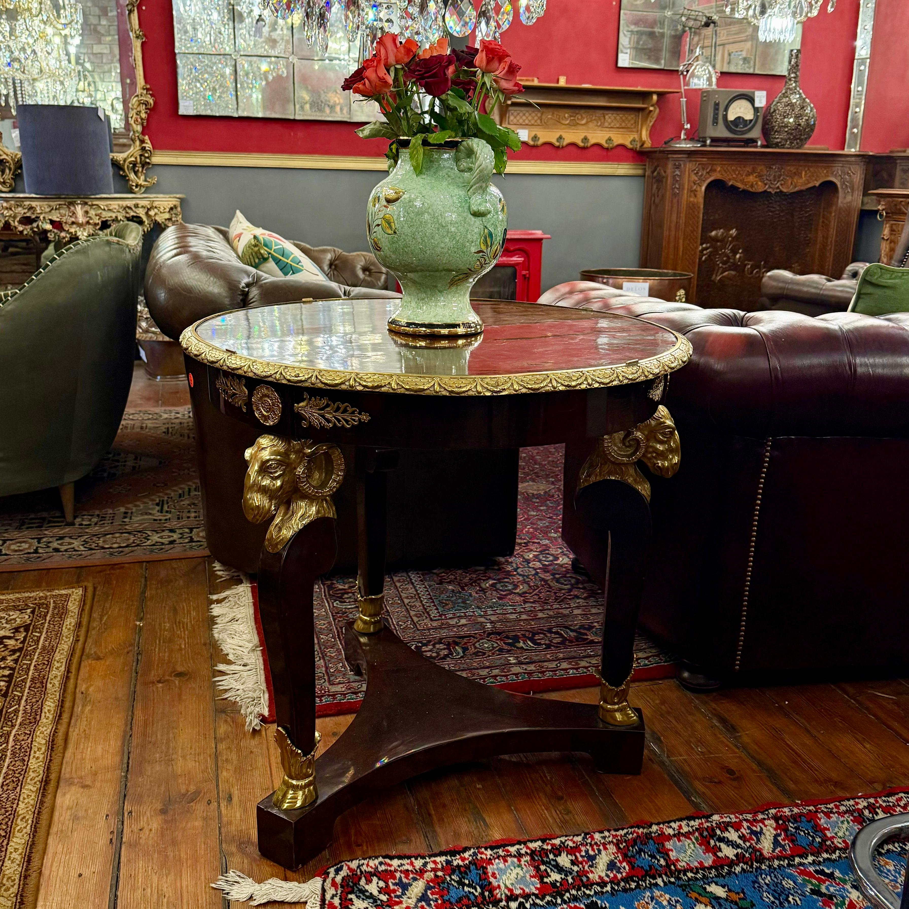 Empire Style Centre Table with Ram’s Head Mounts in Rosewood Veneer, Mid-20th Century