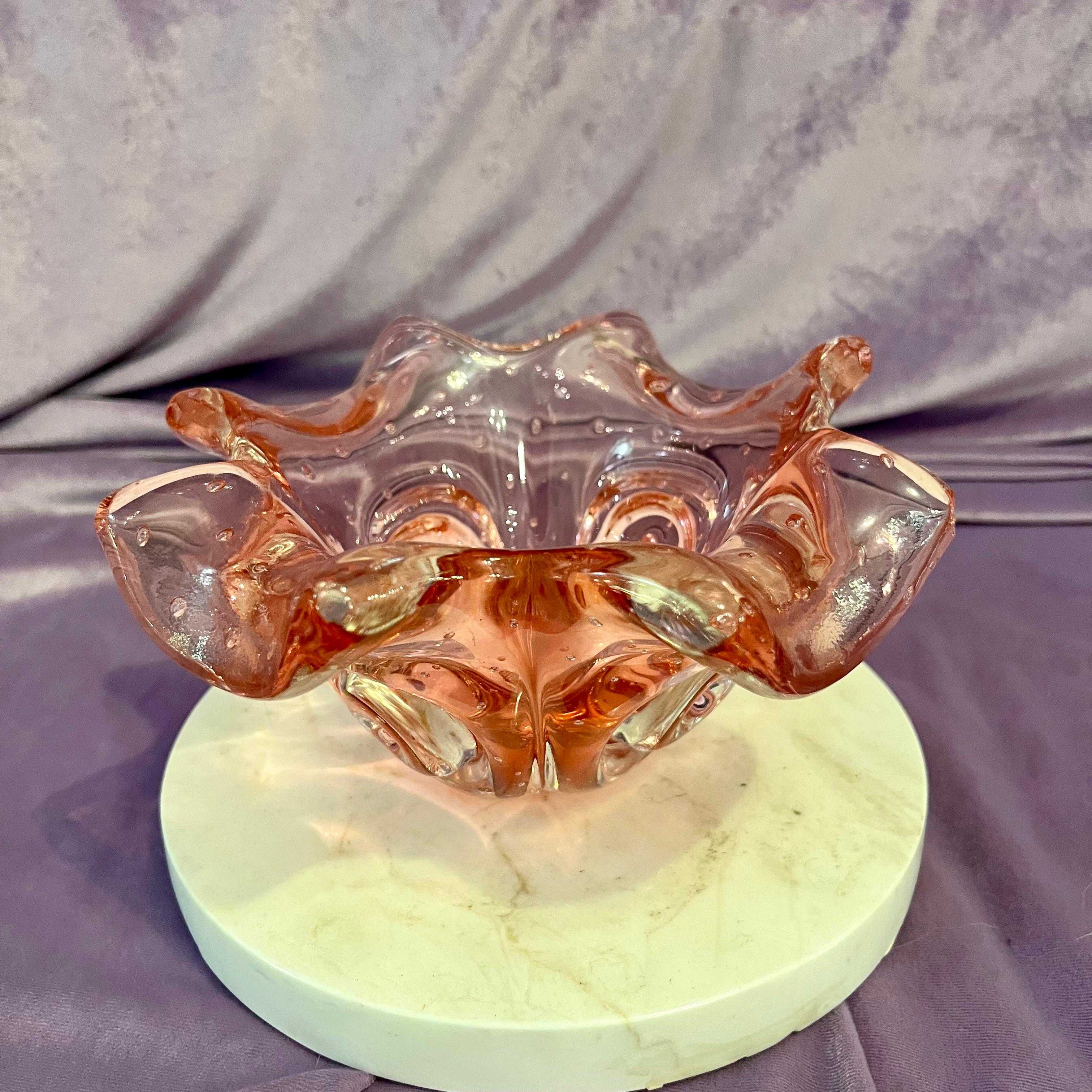 Vintage Murano Peach  Floral Ashtray