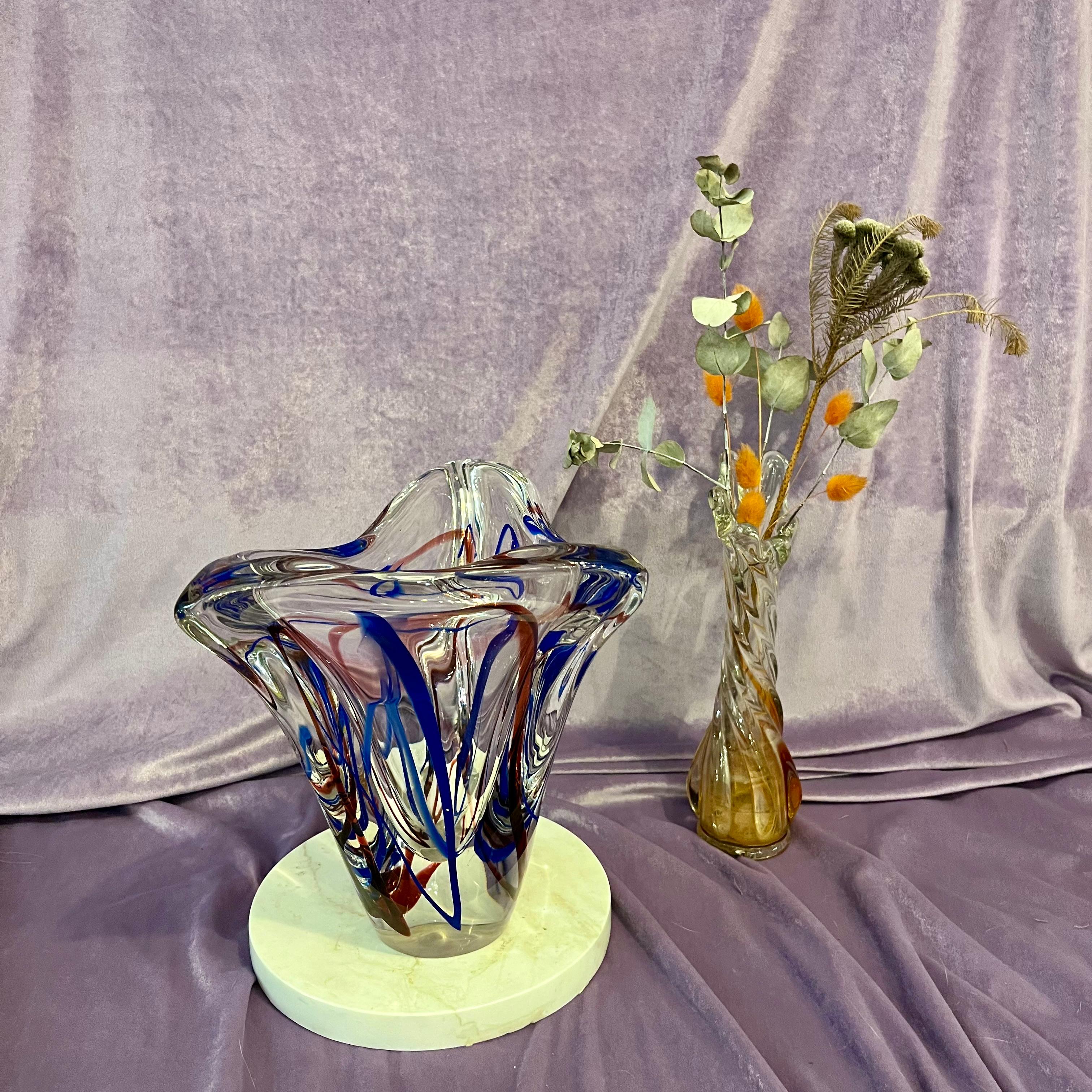 Murano Red and Blue Swirl Vase