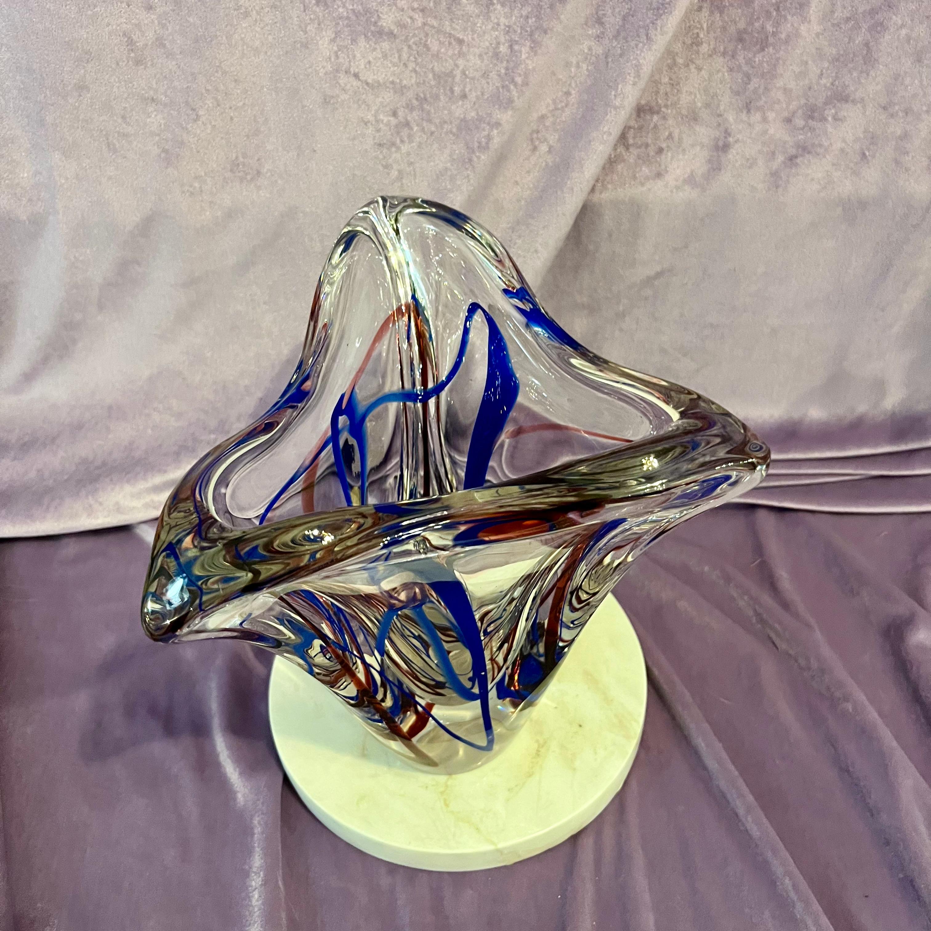 Murano Red and Blue Swirl Vase