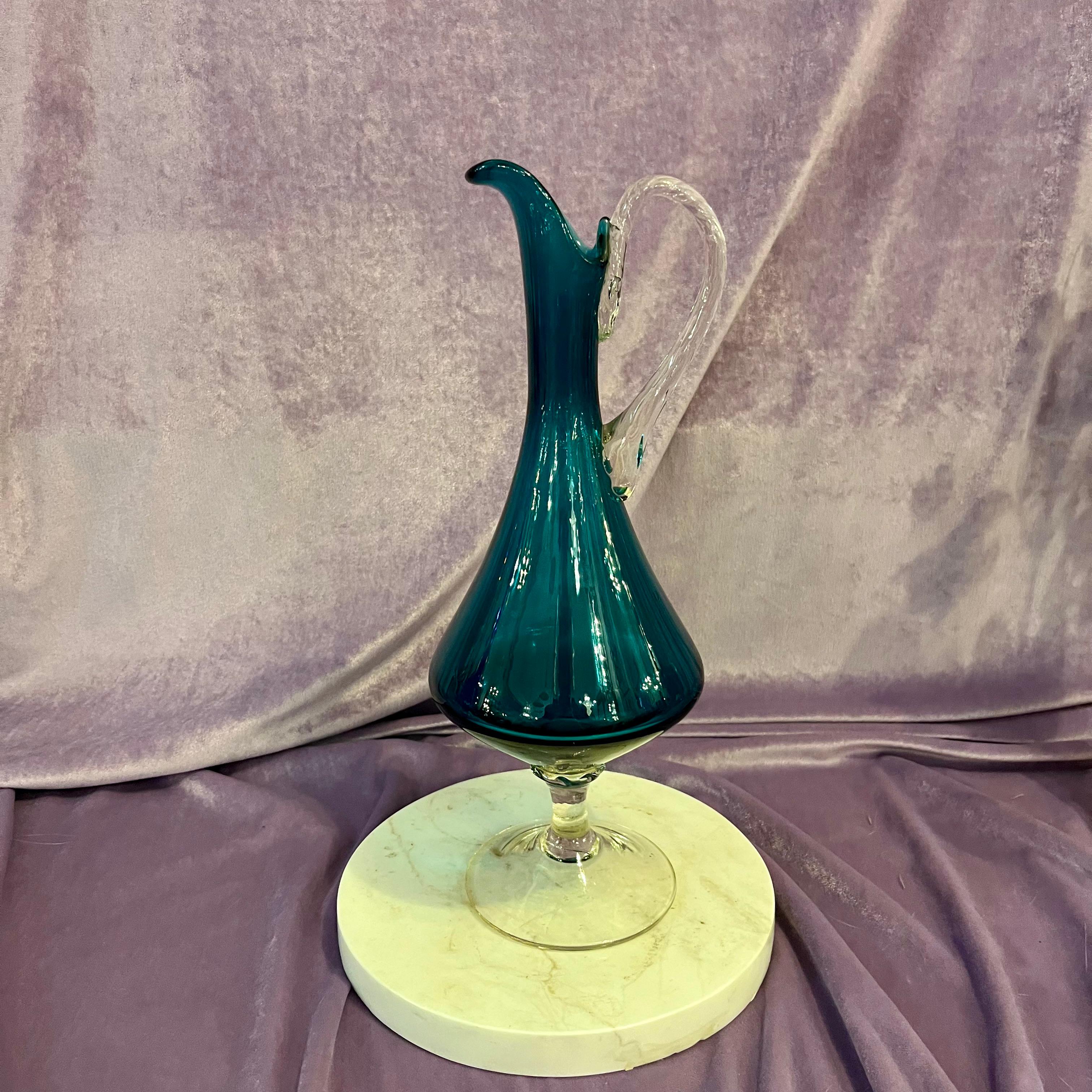 Sweet Vintage Teal Glass Water Pitcher