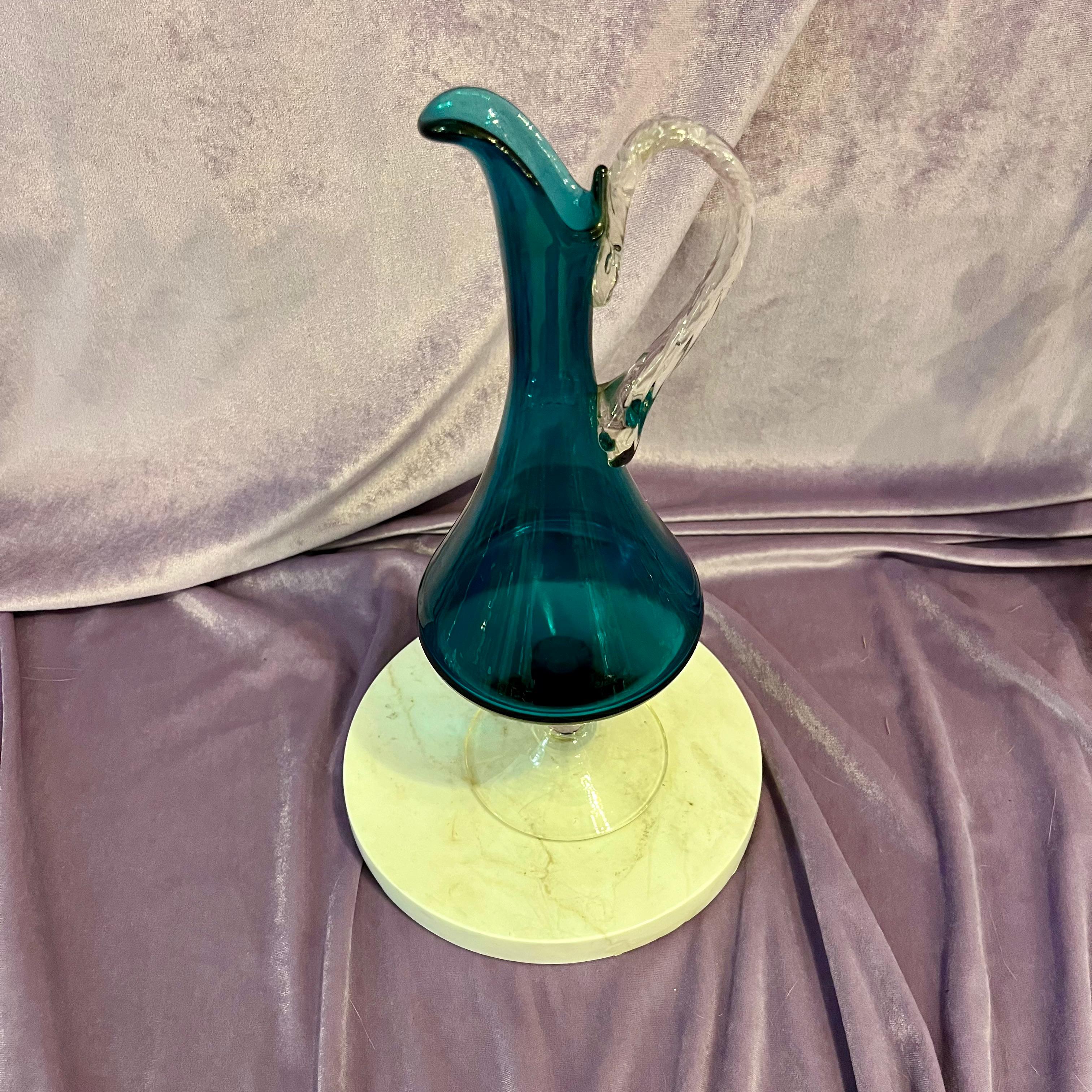 Sweet Vintage Teal Glass Water Pitcher