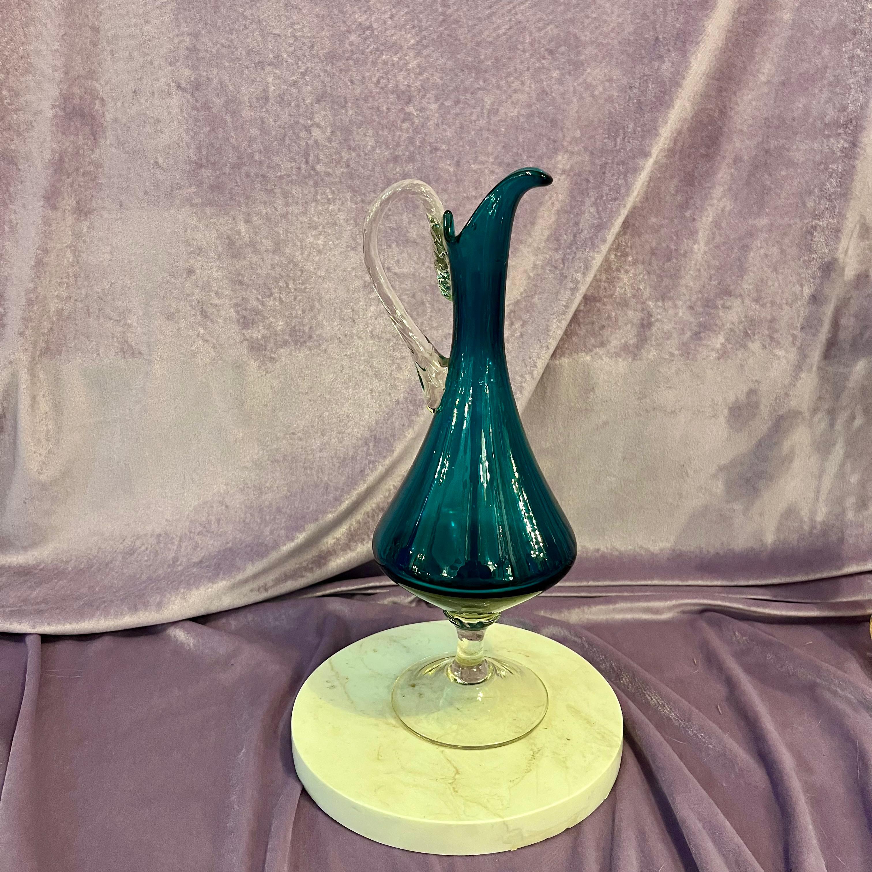 Sweet Vintage Teal Glass Water Pitcher