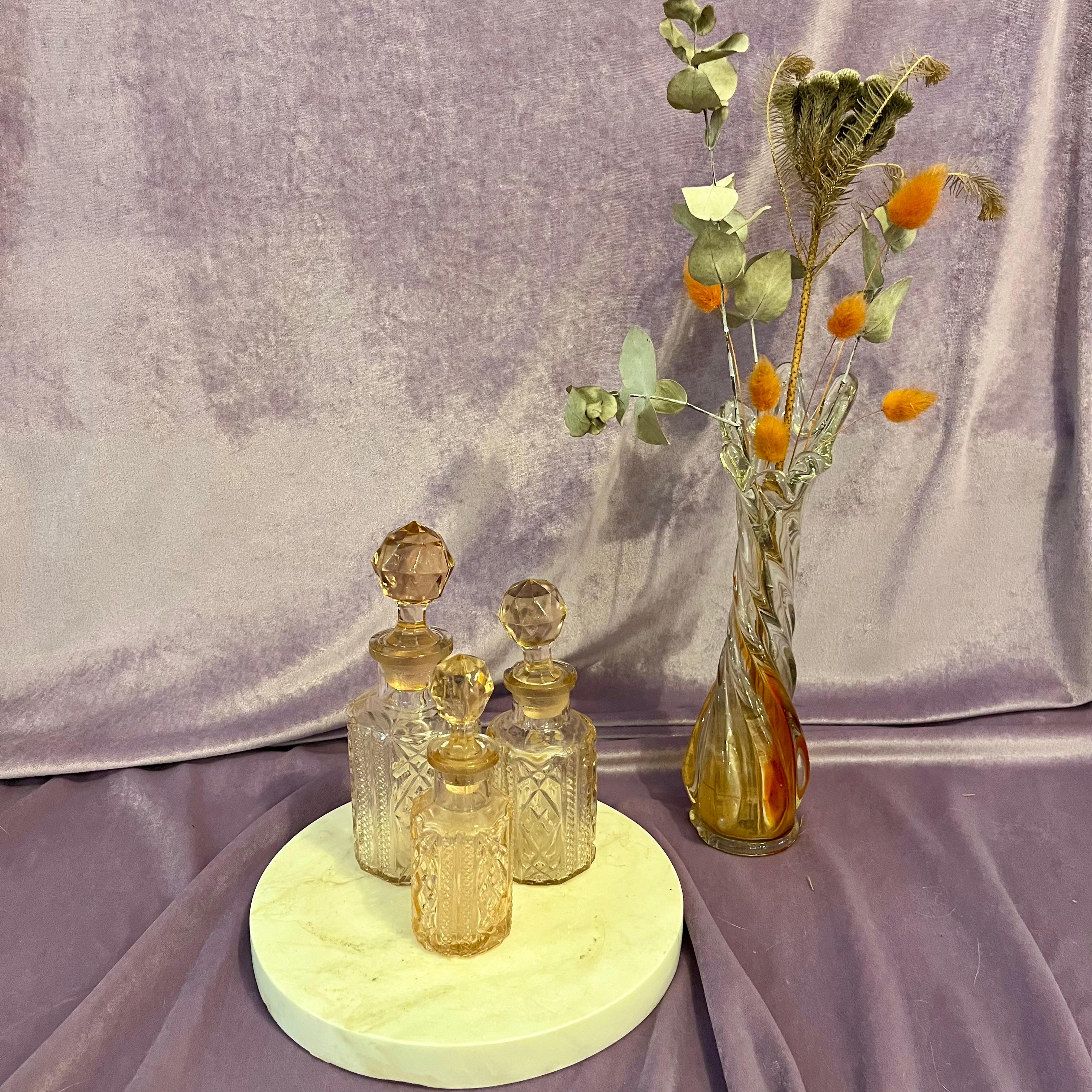Vintage Set of Peach Tone Apothecary Bottles