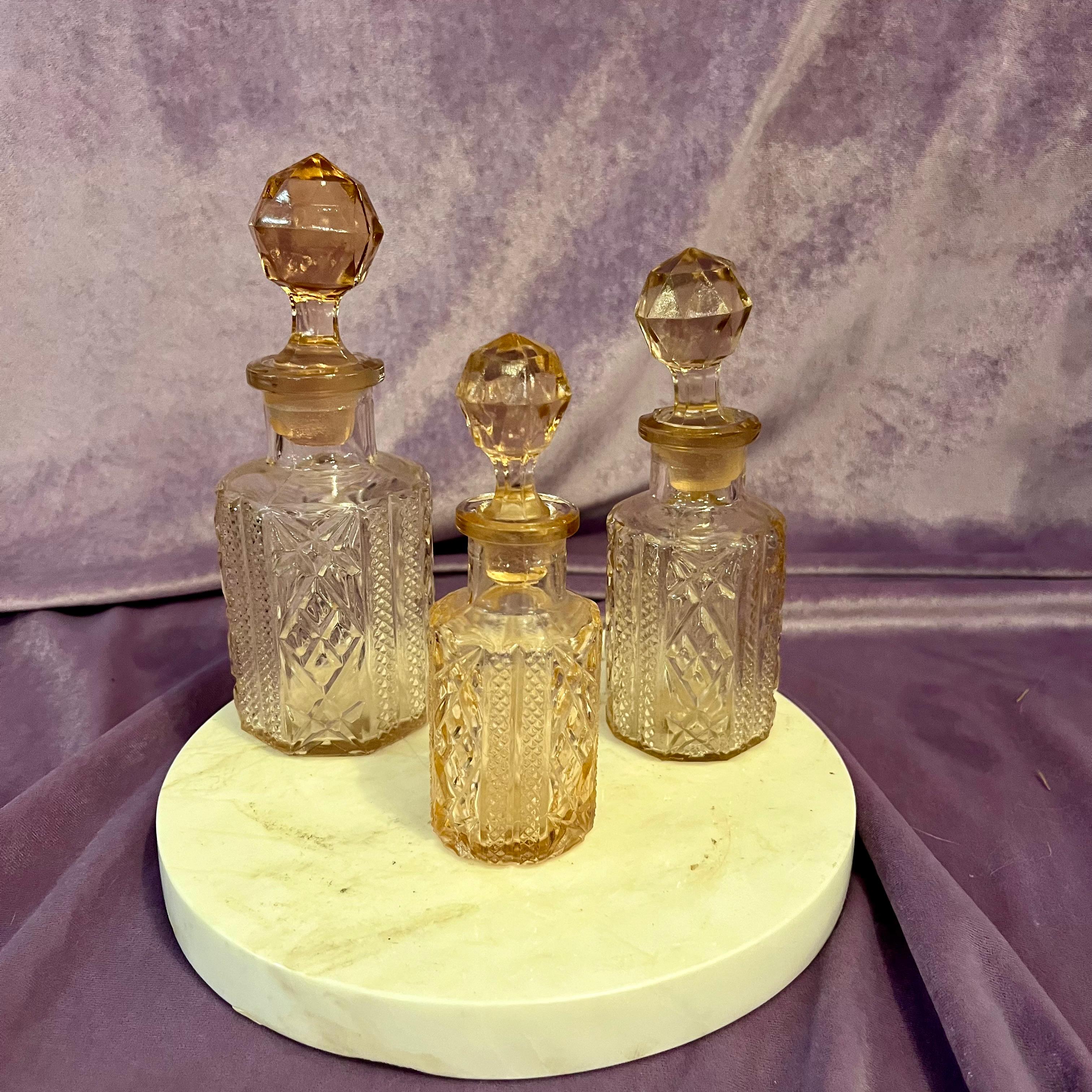 Vintage Set of Peach Tone Apothecary Bottles