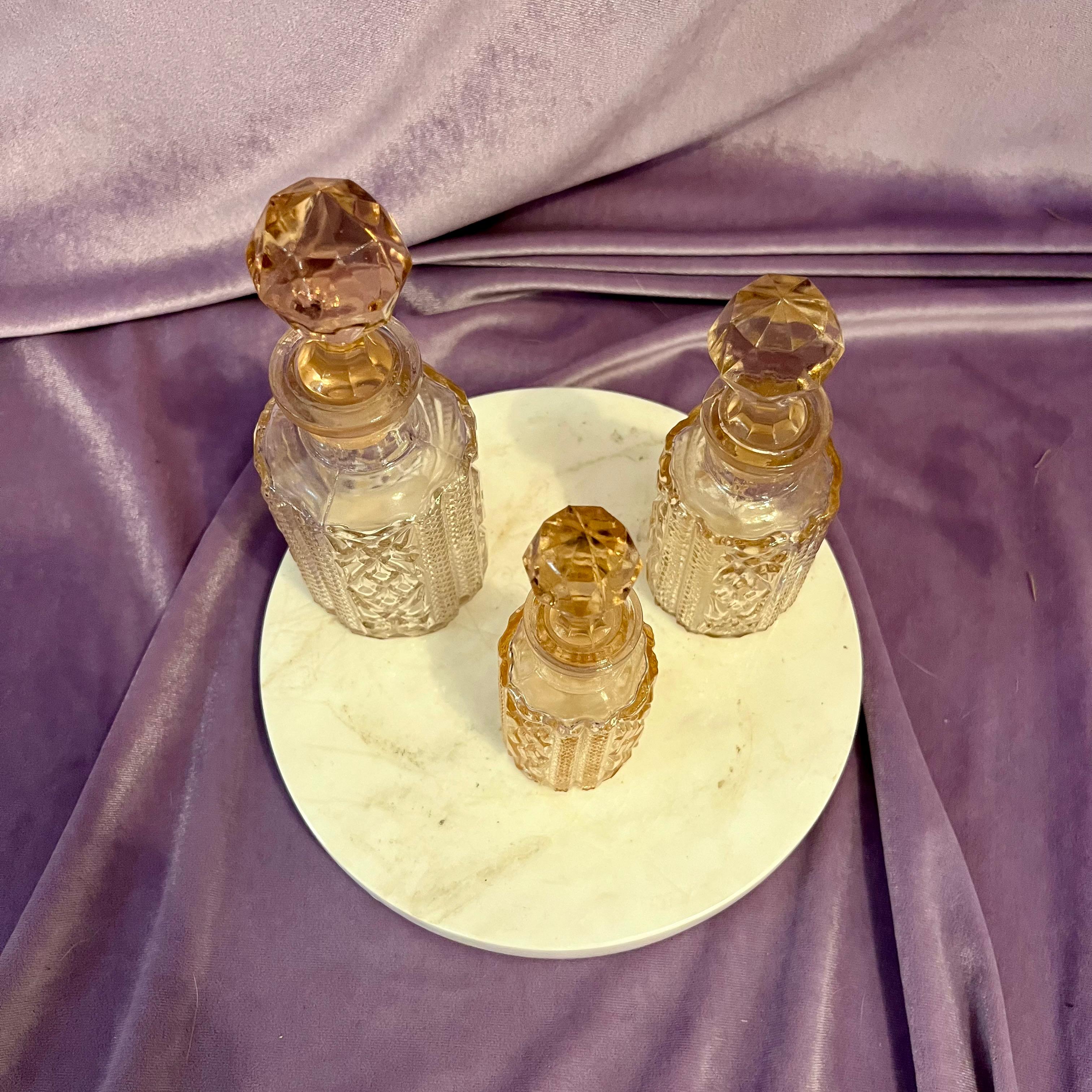 Vintage Set of Peach Tone Apothecary Bottles