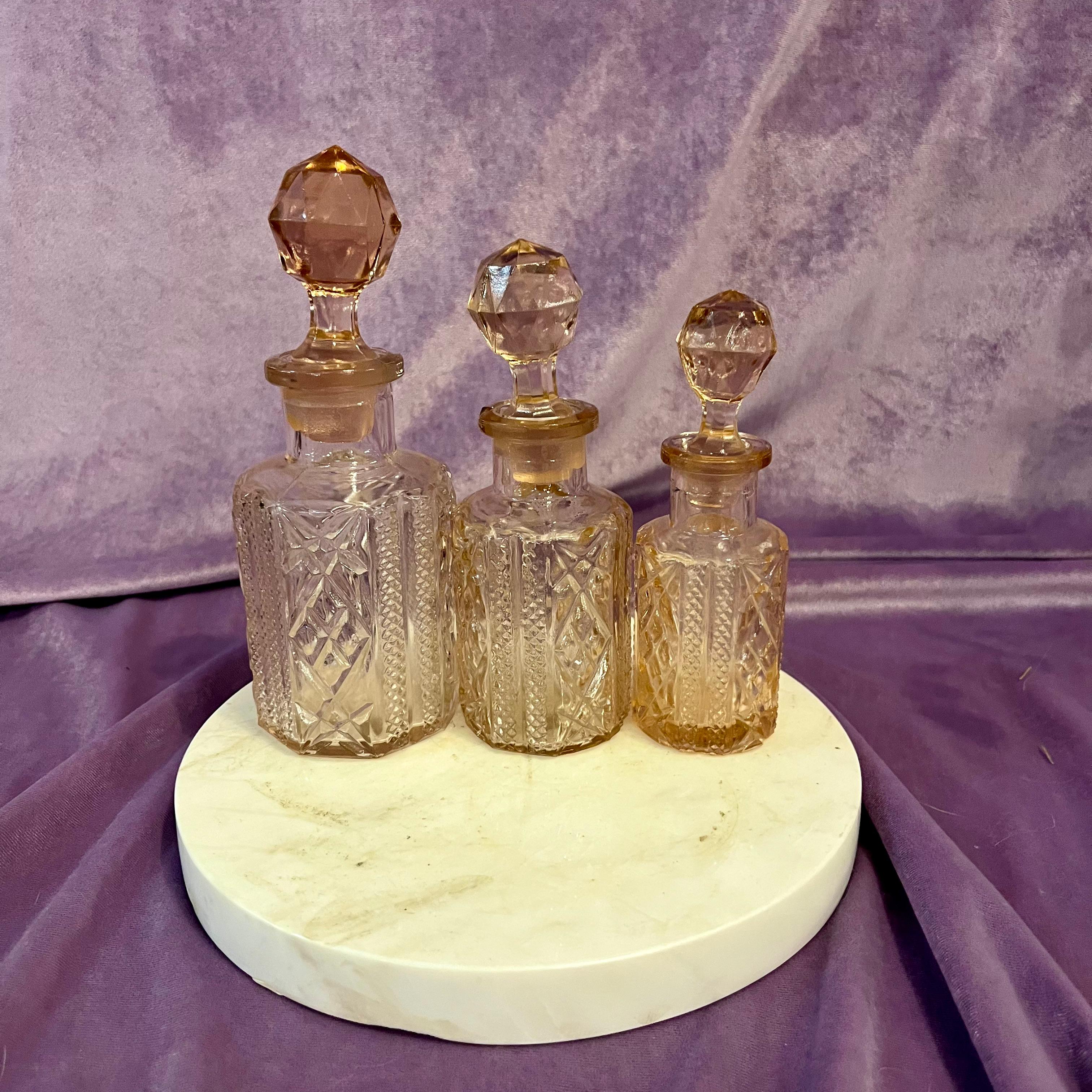 Vintage Set of Peach Tone Apothecary Bottles