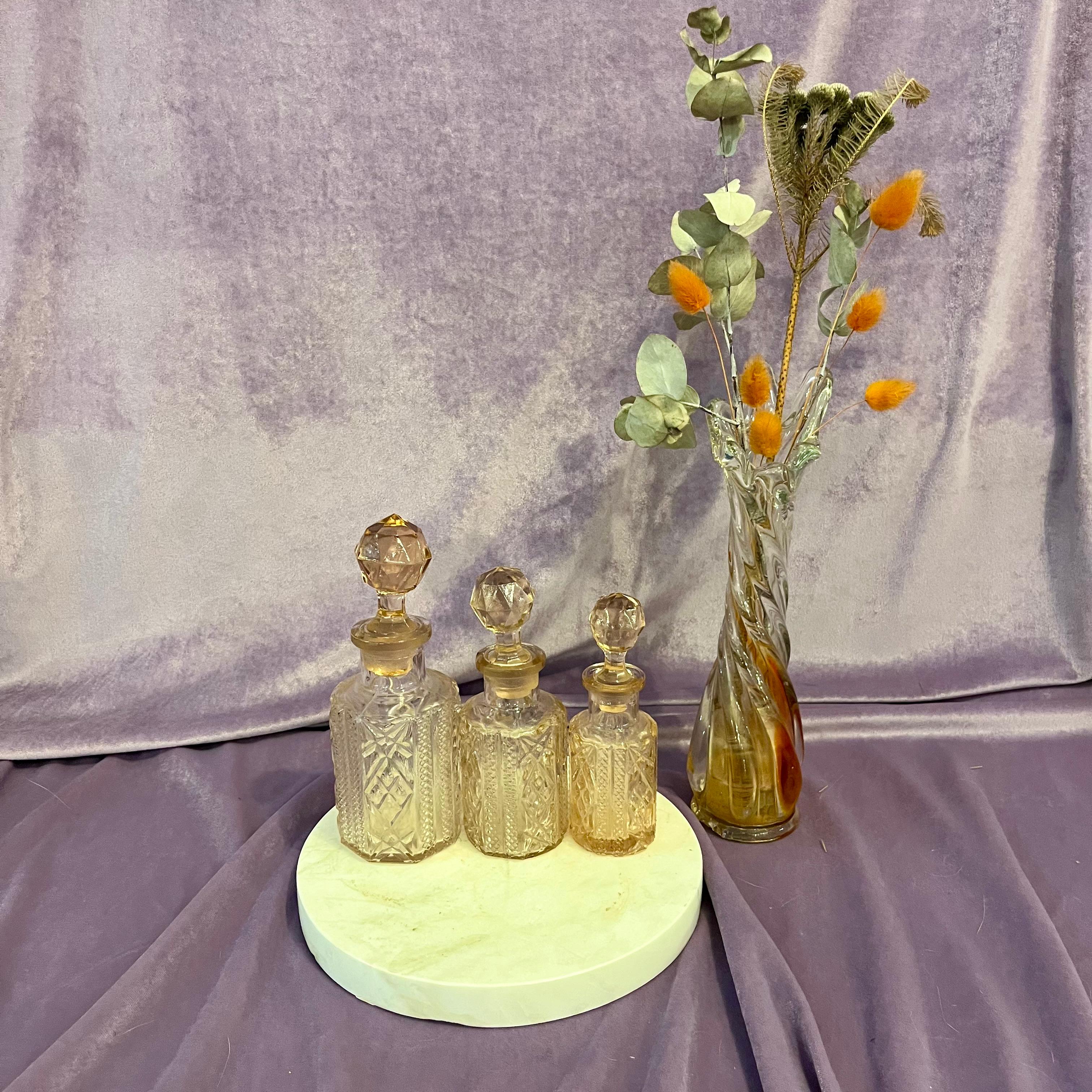 Vintage Set of Peach Tone Apothecary Bottles