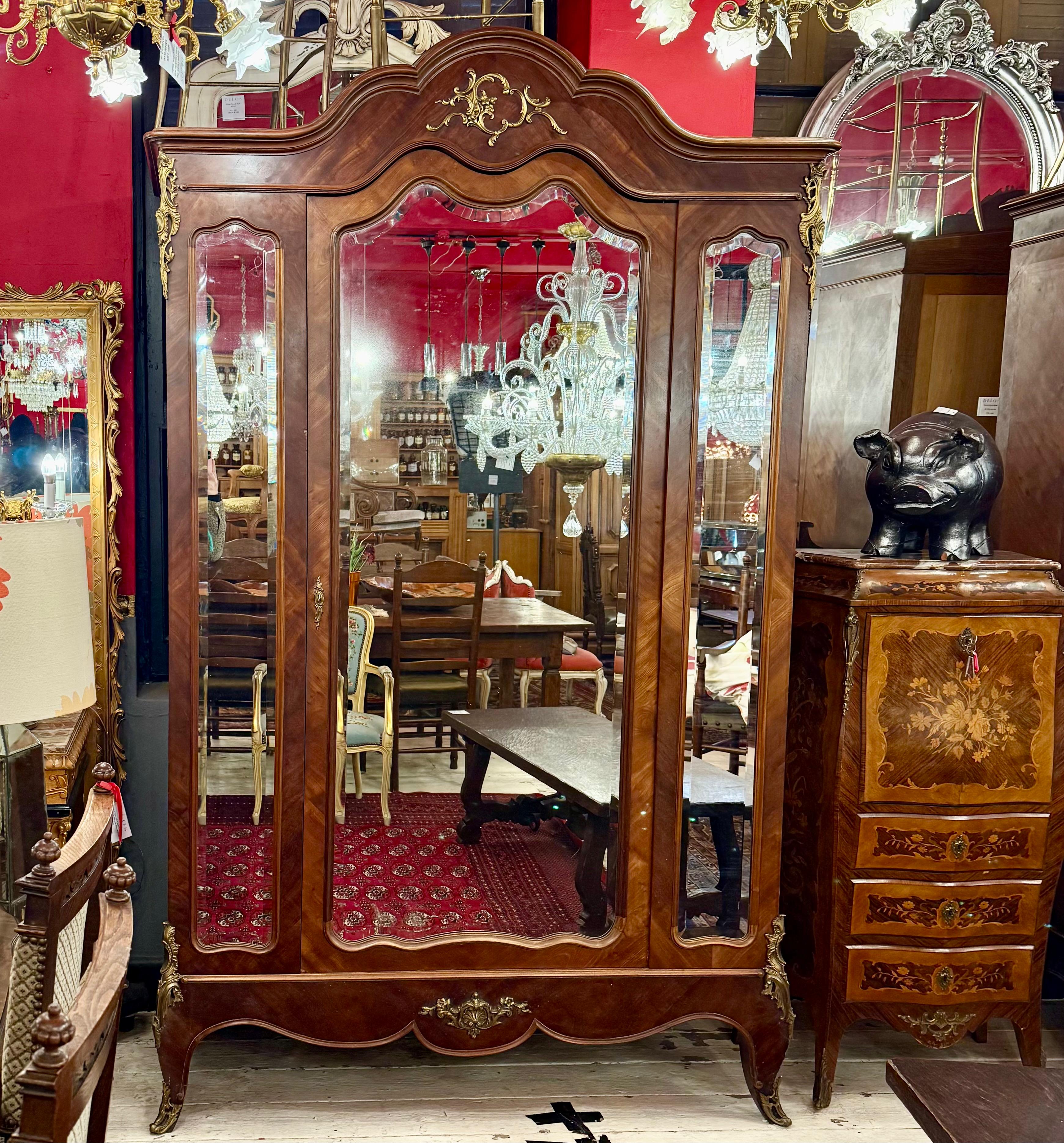 French Louis XV-Style Large Mirrored Armoire, c. 1890