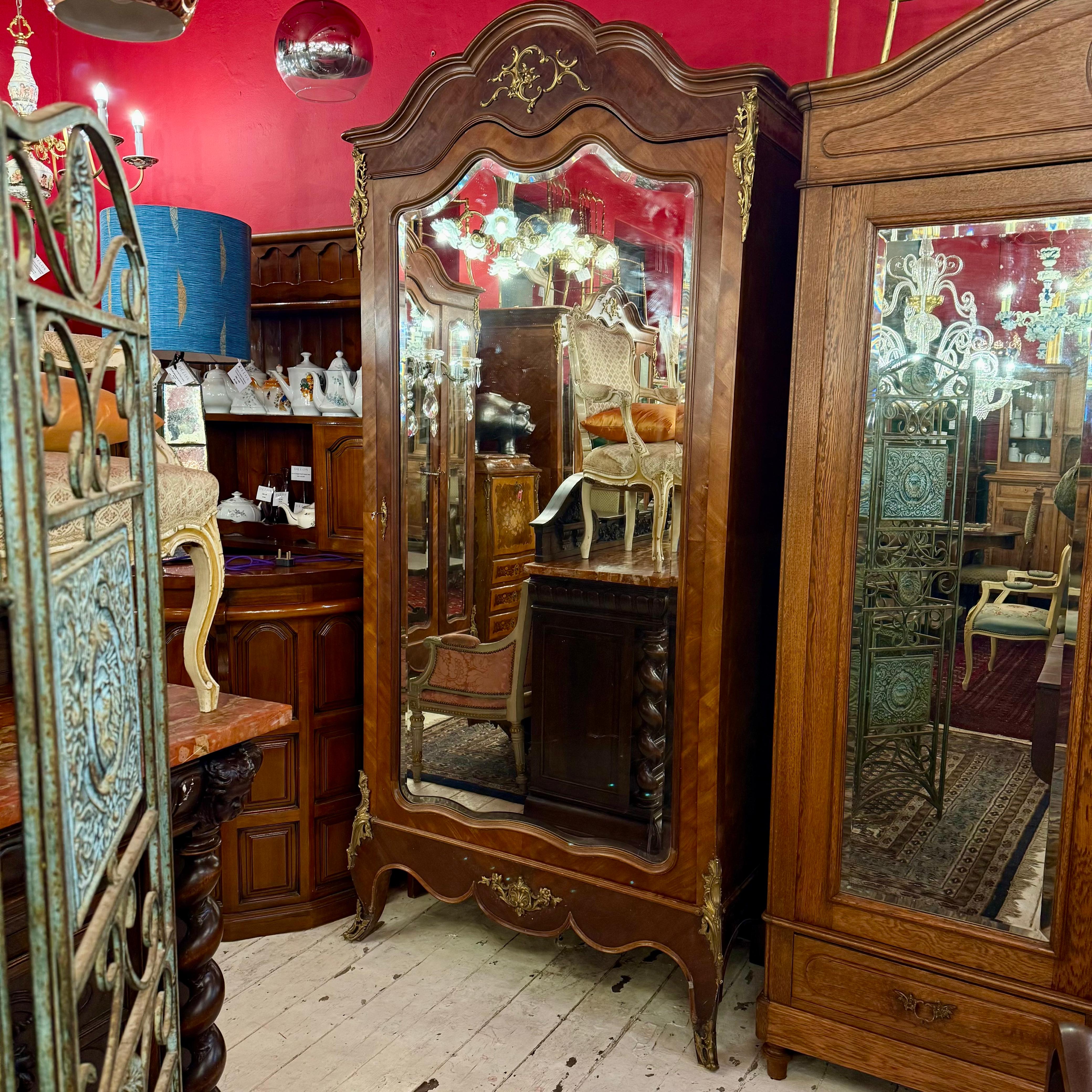 French Louis XV-Style Mirror Front Single Armoire, c. 1890
