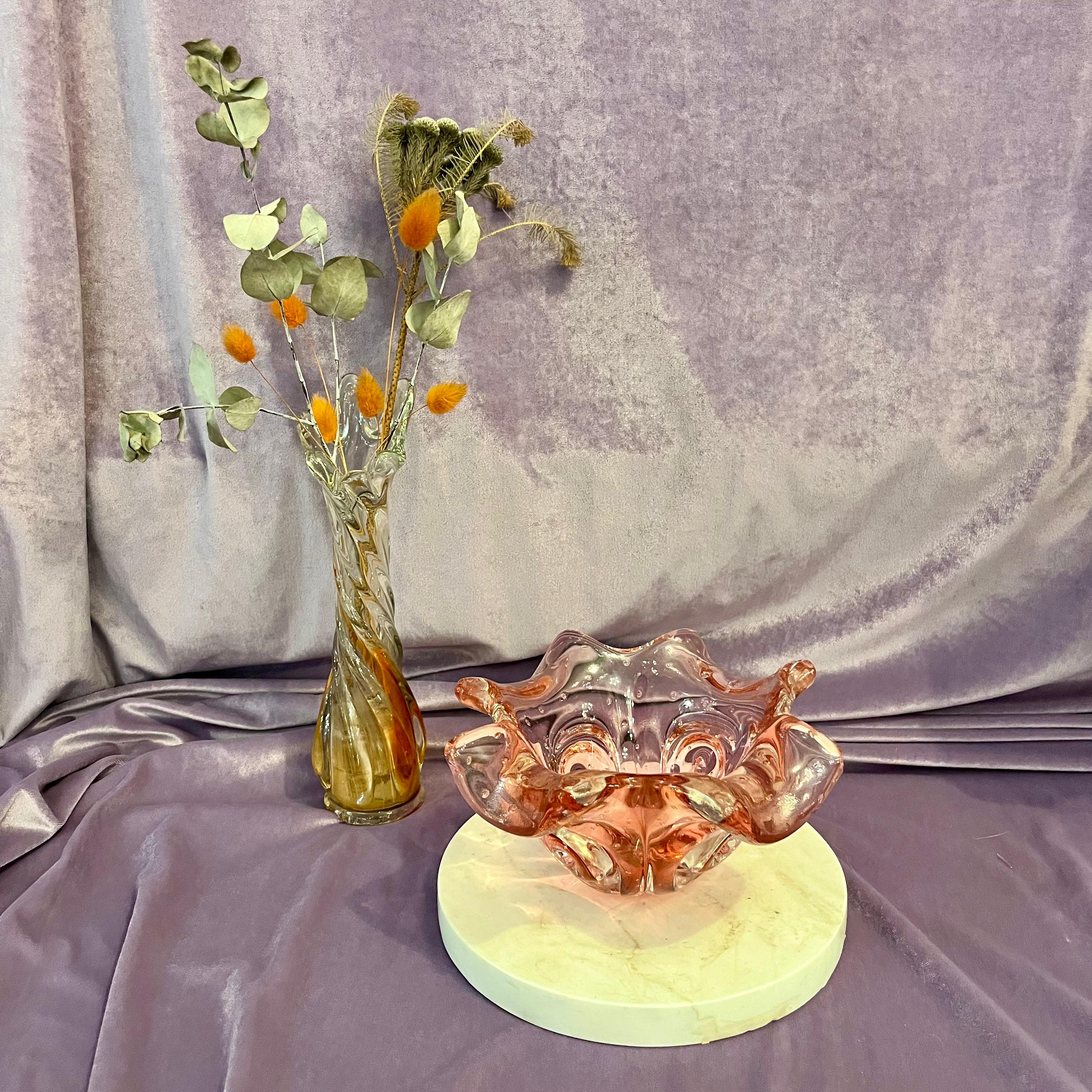 Vintage Murano Peach  Floral Ashtray