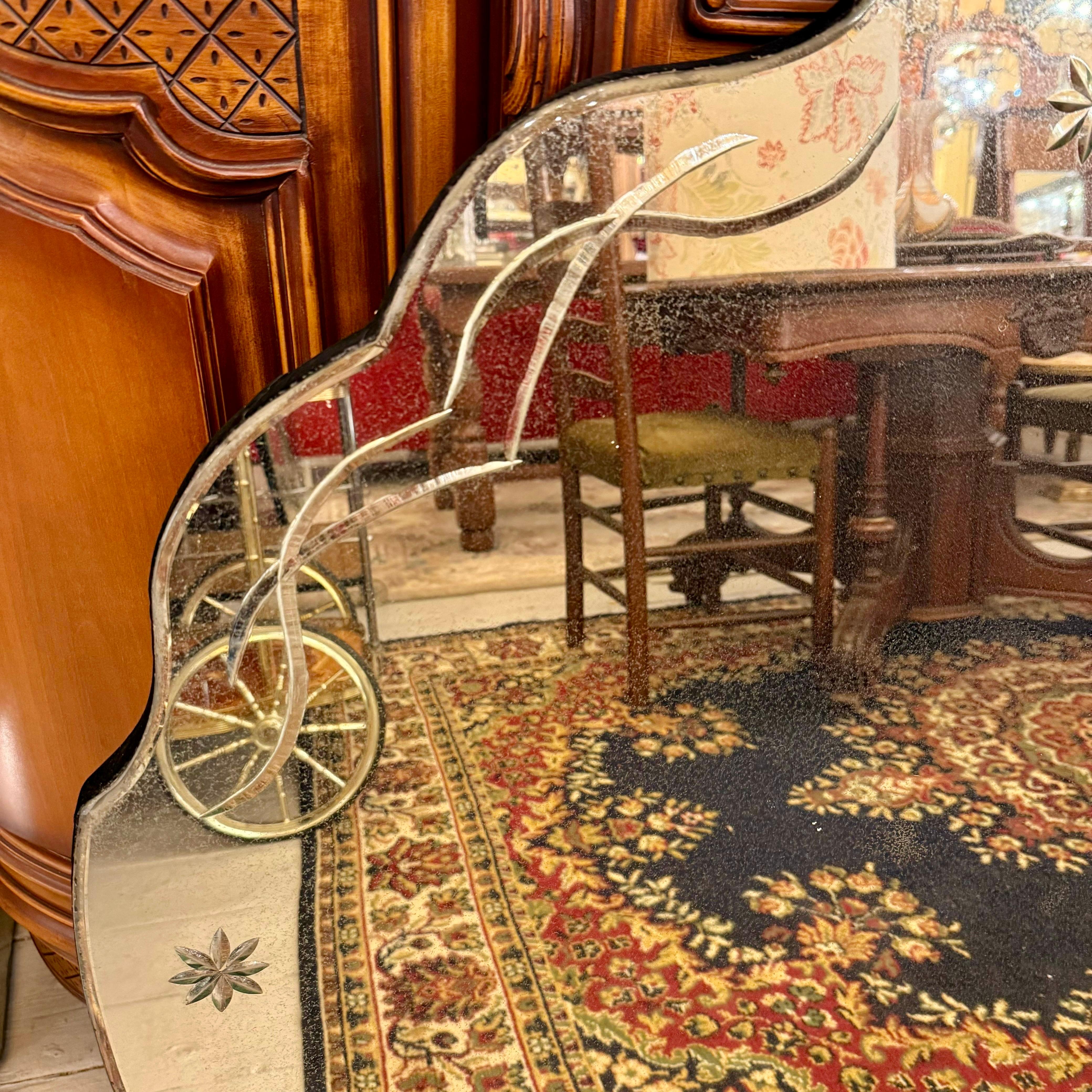 Aged Venetian Scalloped Edge Mirror with Floral Etching