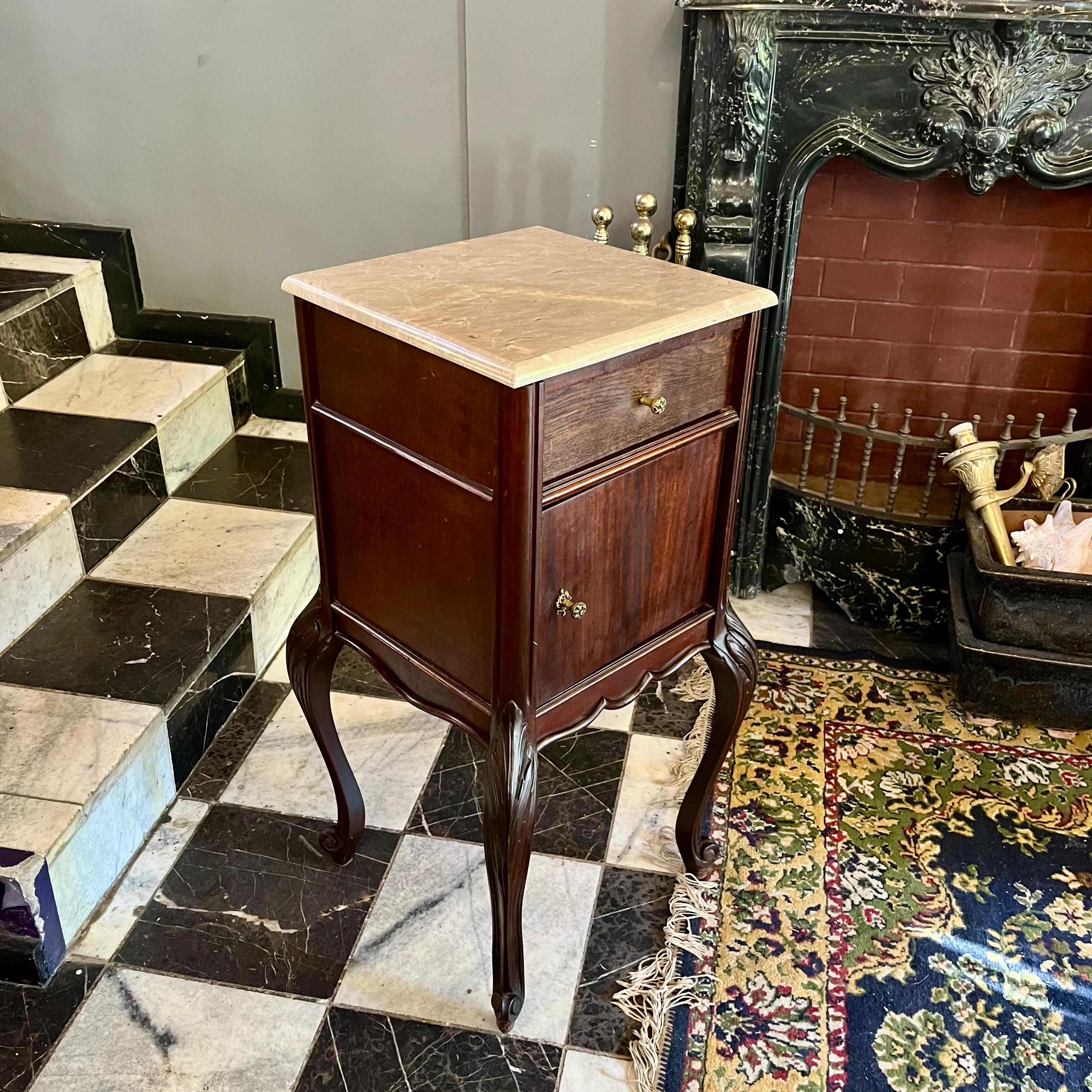 Antique Mahogany with Cabriole Legs and Beige Marble Top