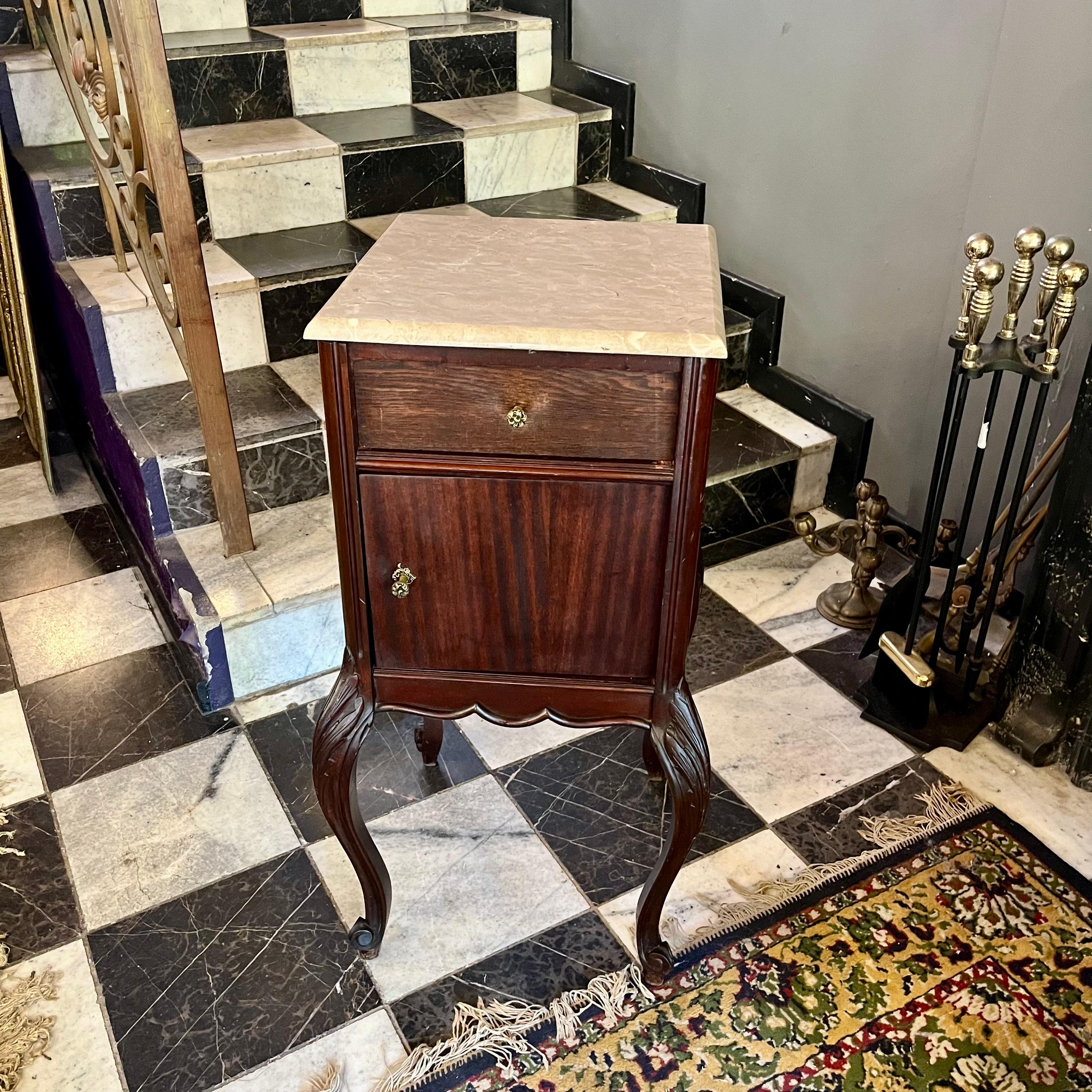 Antique Mahogany with Cabriole Legs and Beige Marble Top